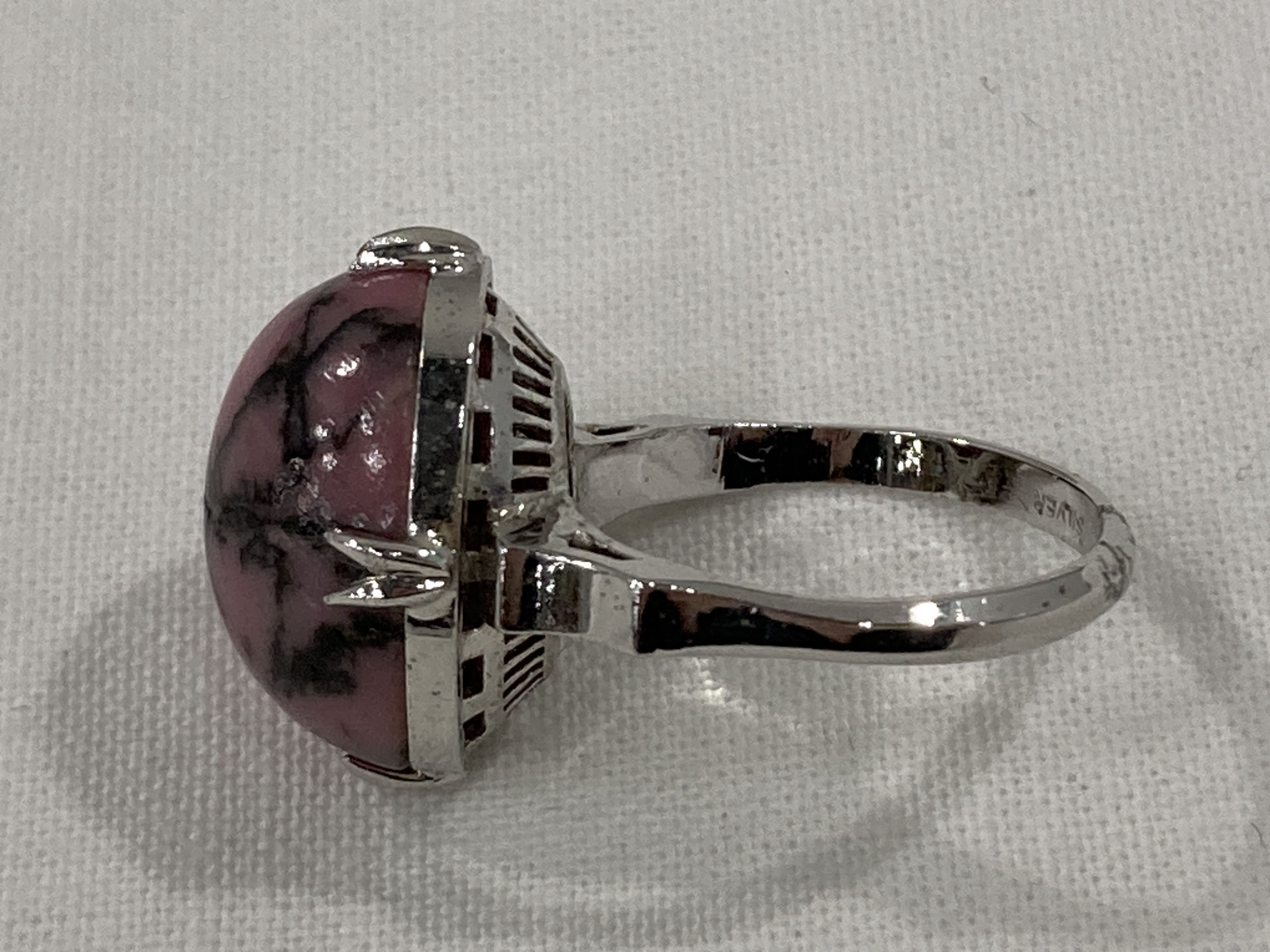 Silver Rhodonite Cocktail Ring and Faceted Garnet Pendant