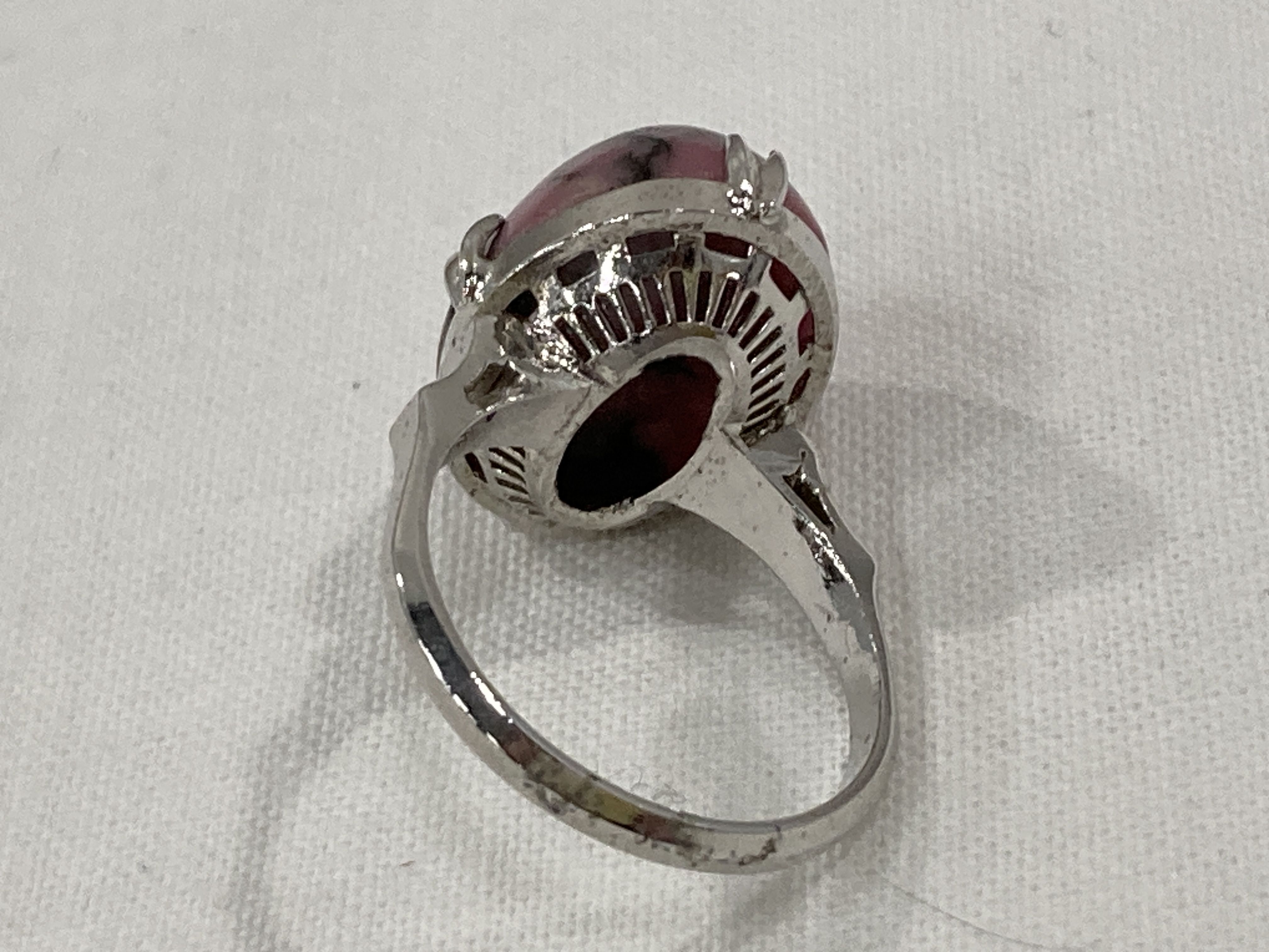 Silver Rhodonite Cocktail Ring and Faceted Garnet Pendant