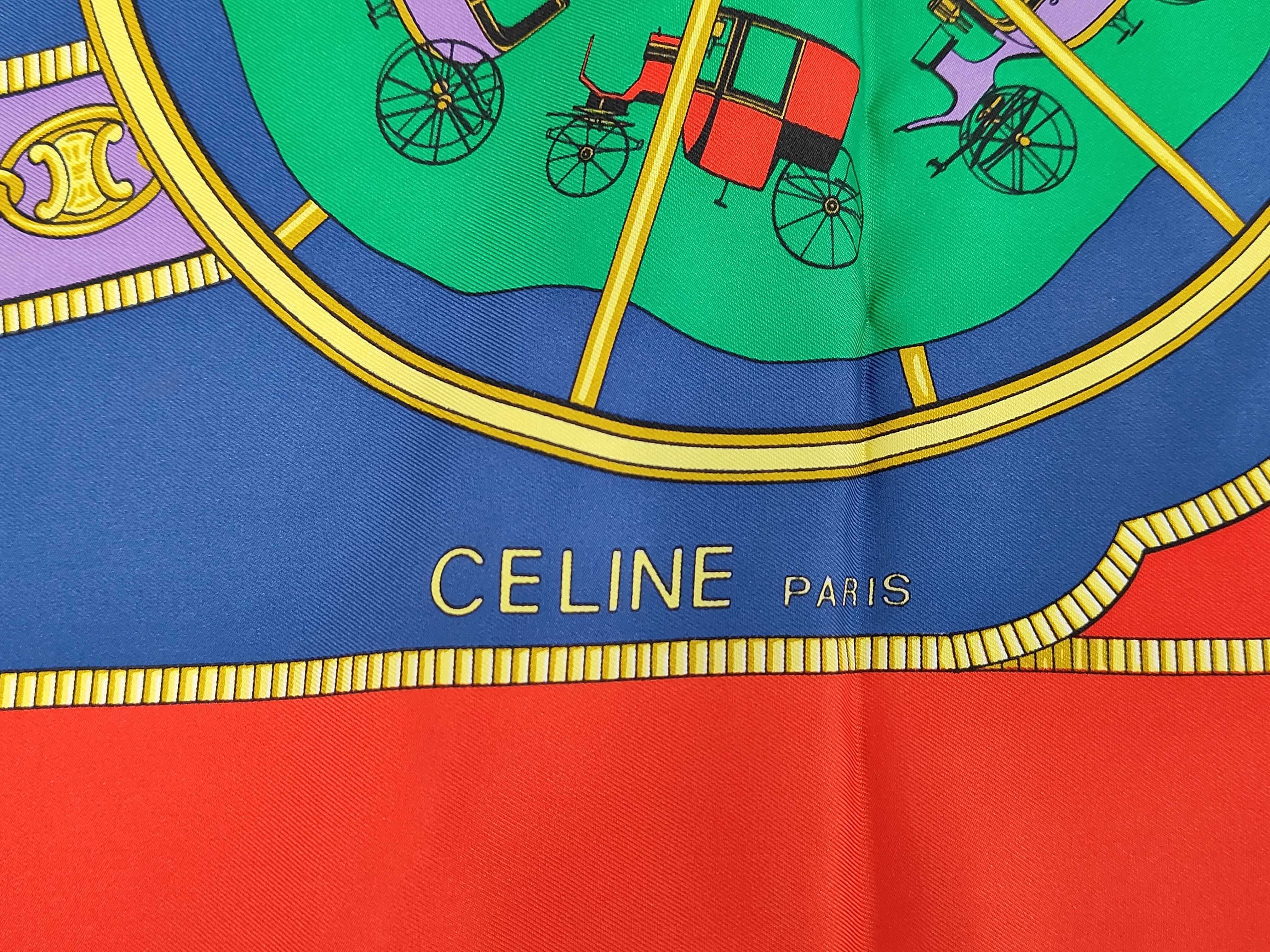 Celine Equestrian Carriage Motif Silk Scarf