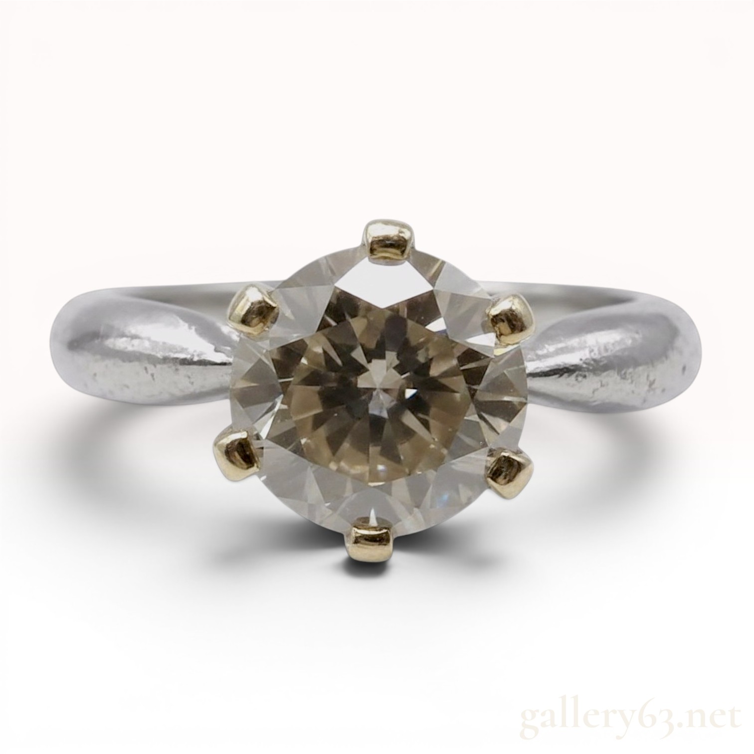 2.078 Carat Brown Diamond Solitaire Ring in Platinum and 18 Karat Yellow Gold