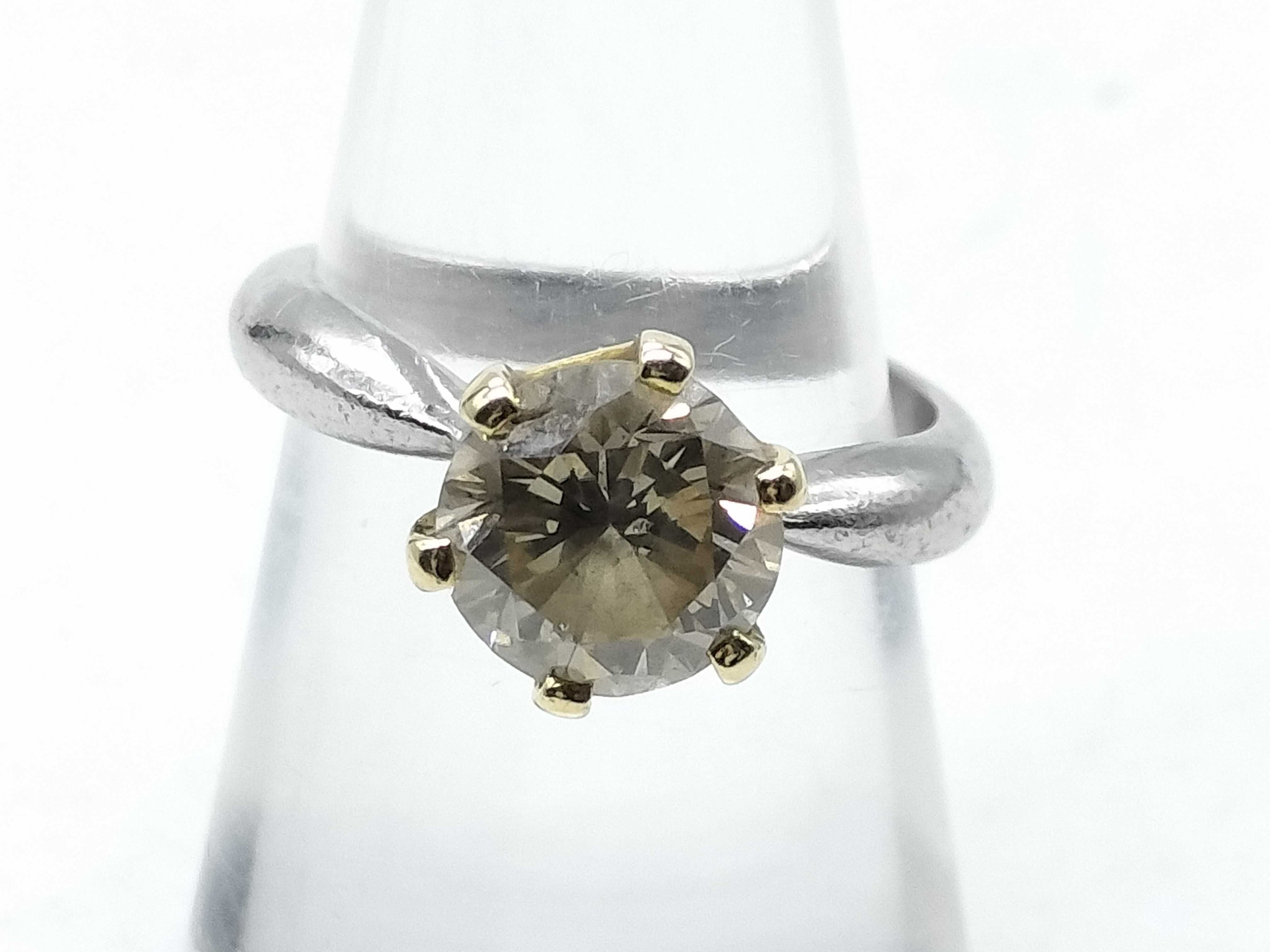 2.078 Carat Brown Diamond Solitaire Ring in Platinum and 18 Karat Yellow Gold