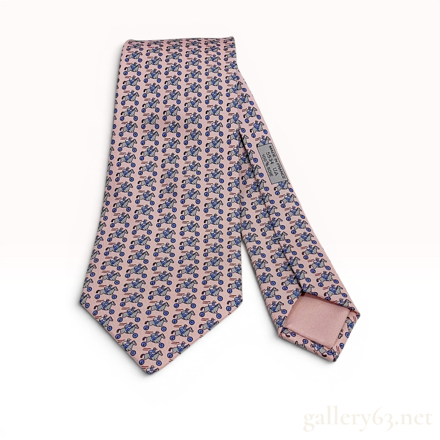 Hermes Pink Silk Equestrian Jockey Motif Necktie