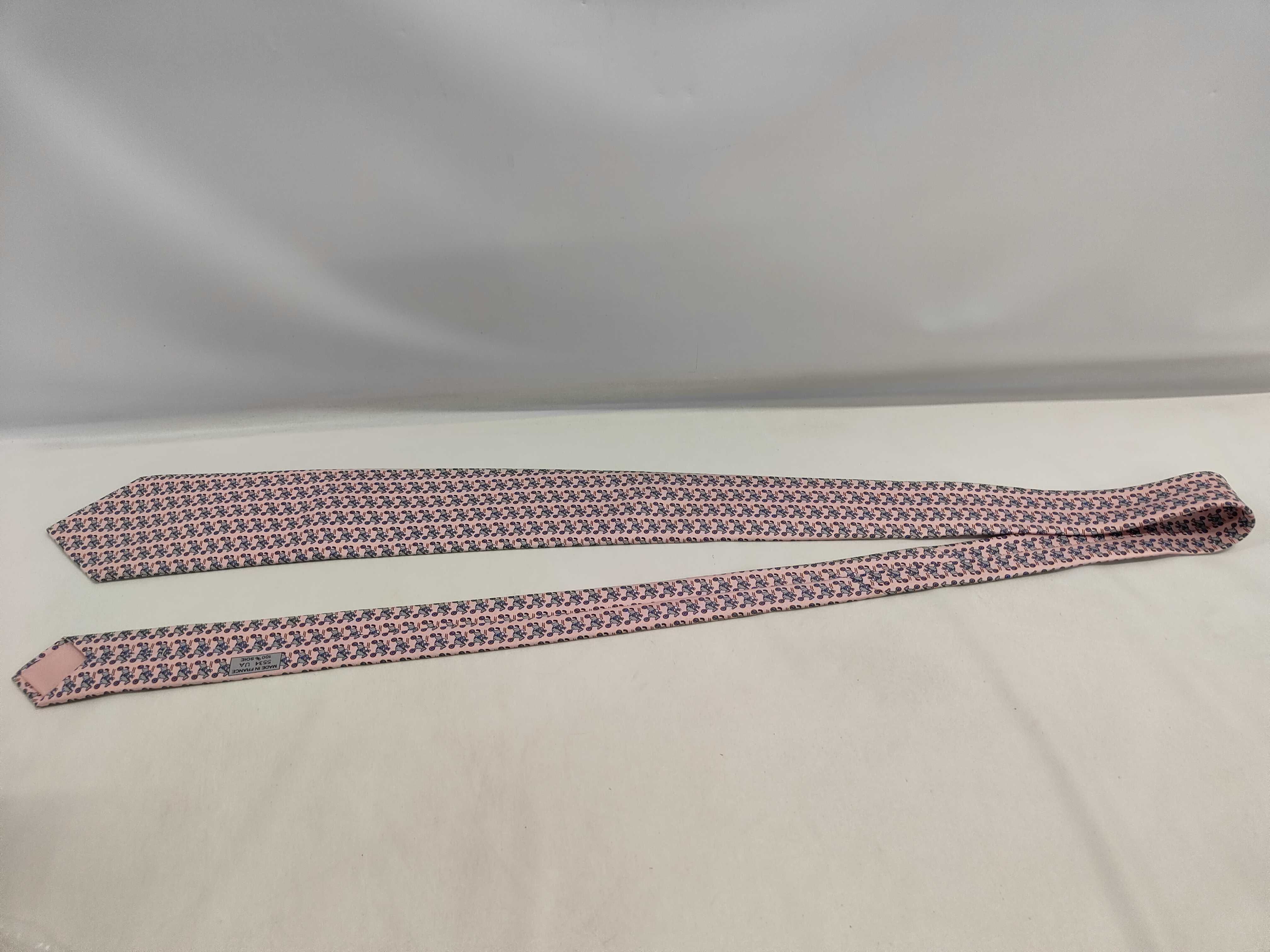 Hermes Pink Silk Equestrian Jockey Motif Necktie
