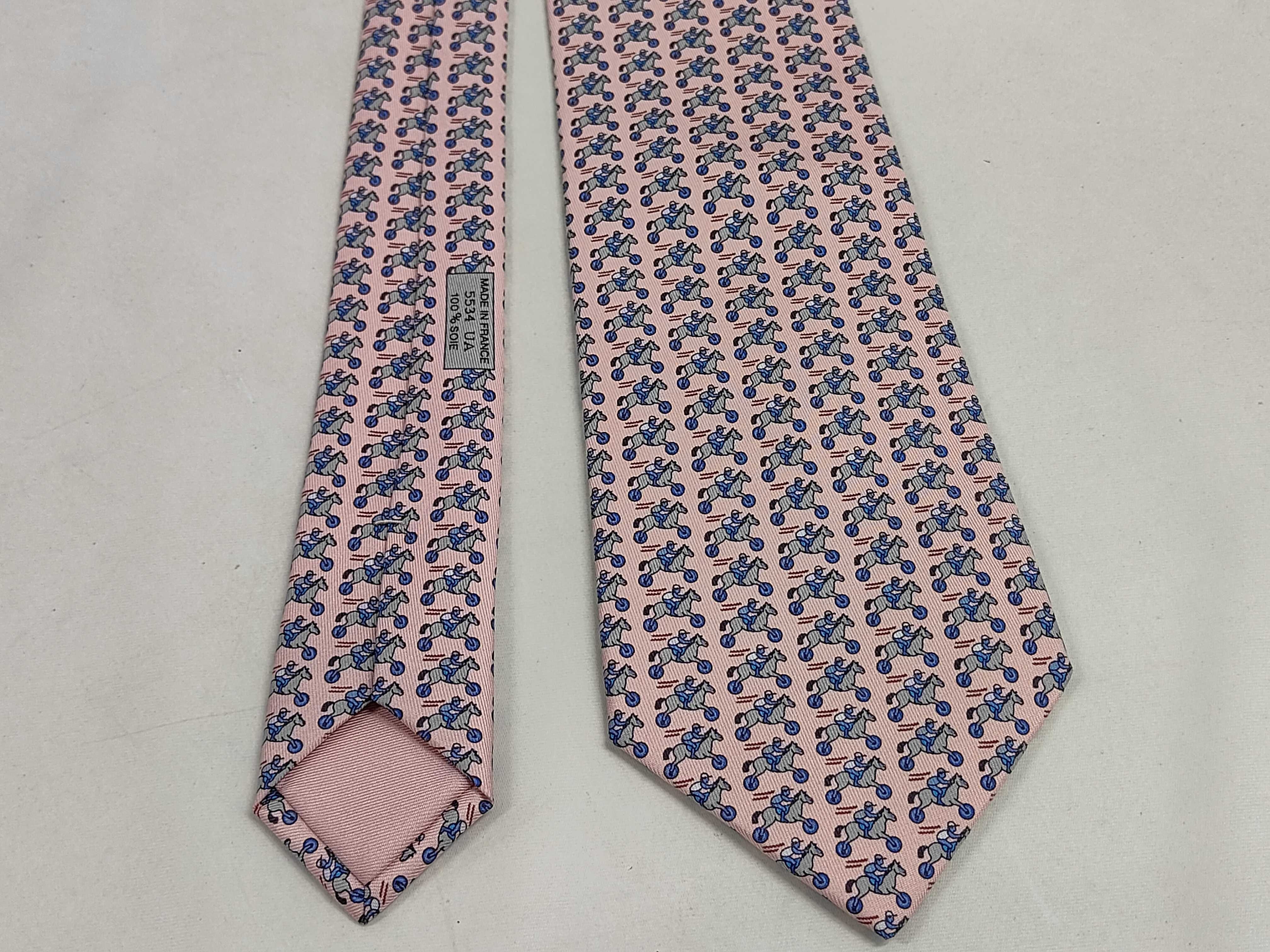 Hermes Pink Silk Equestrian Jockey Motif Necktie