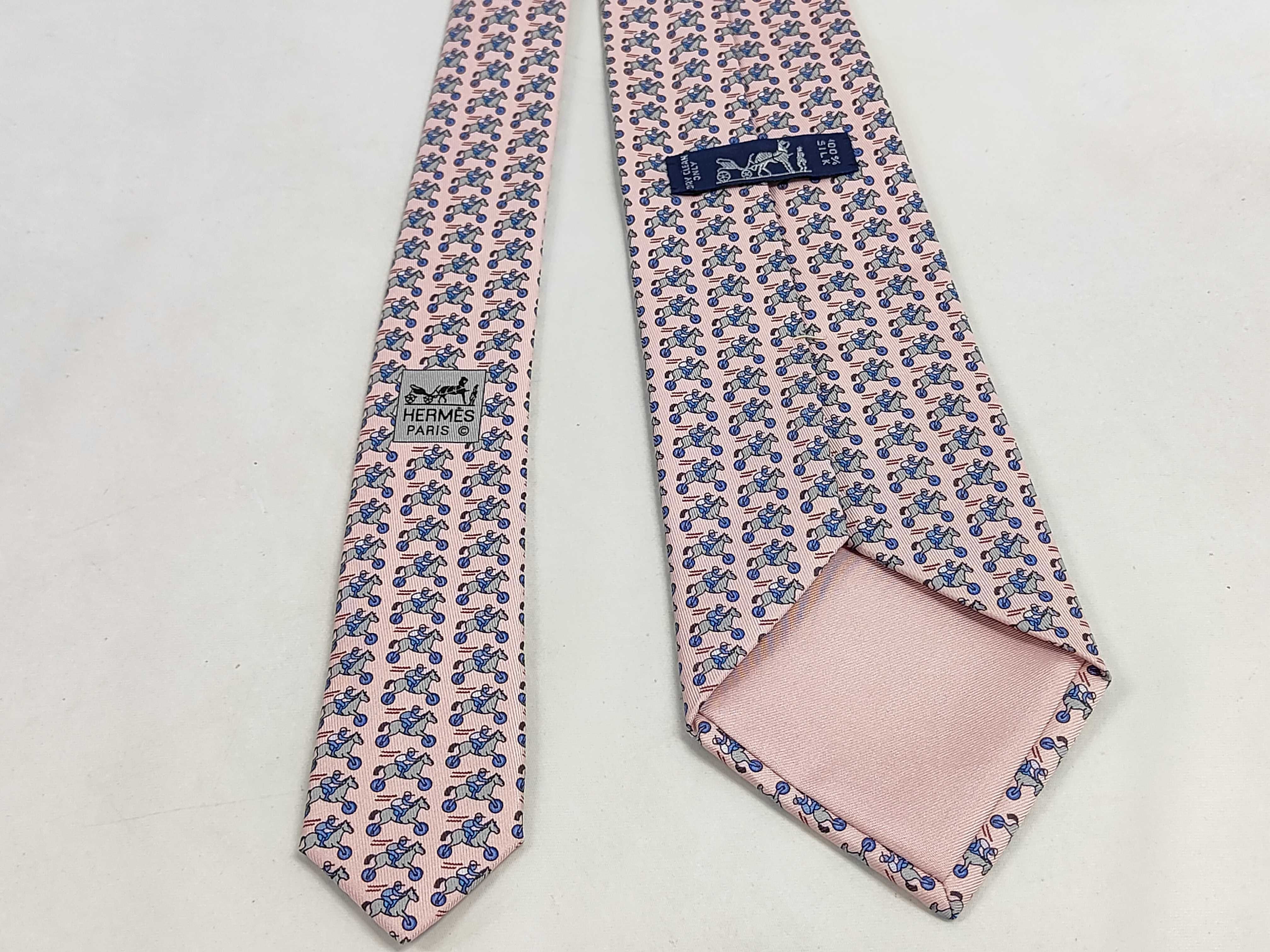 Hermes Pink Silk Equestrian Jockey Motif Necktie