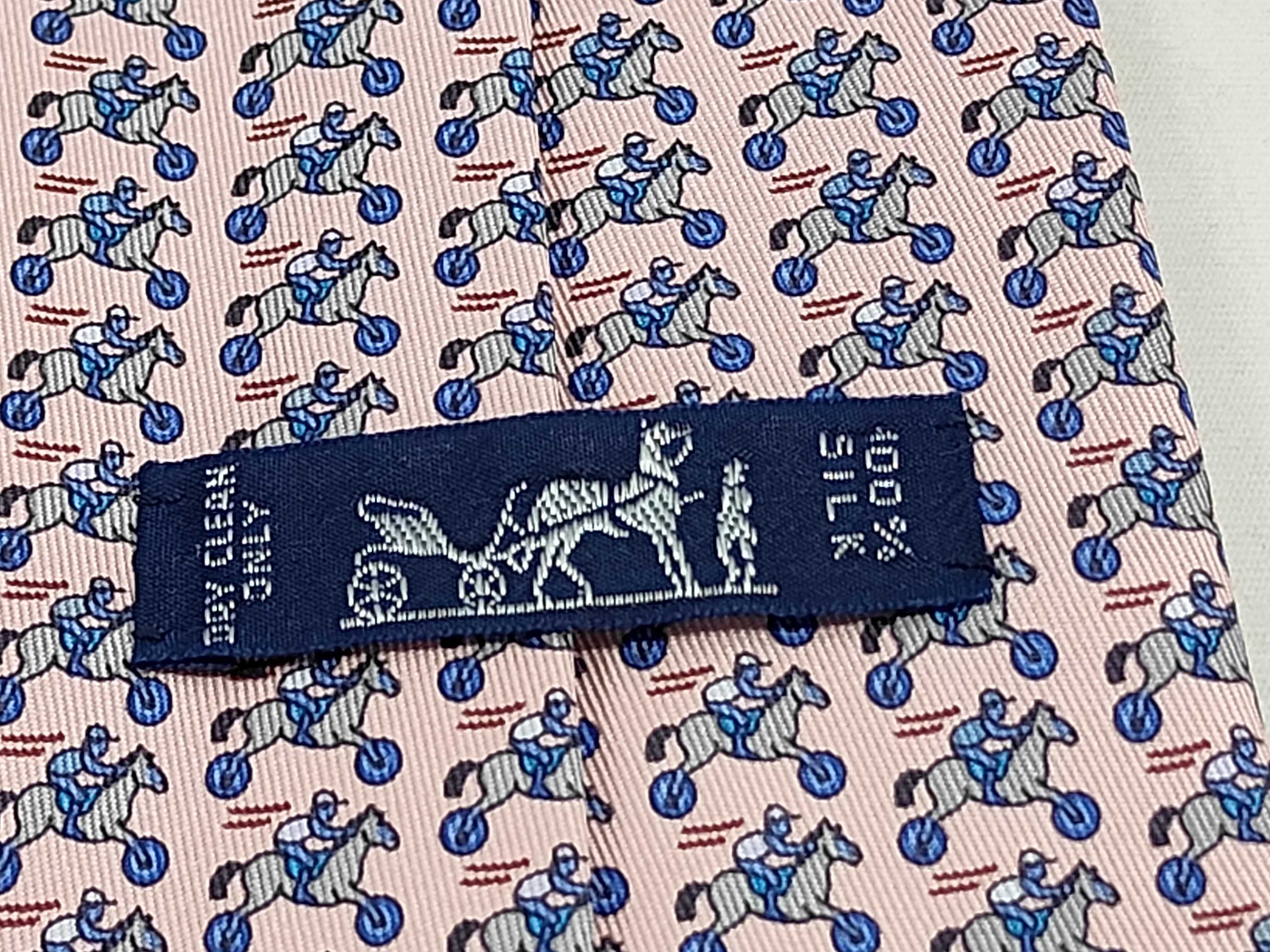 Hermes Pink Silk Equestrian Jockey Motif Necktie