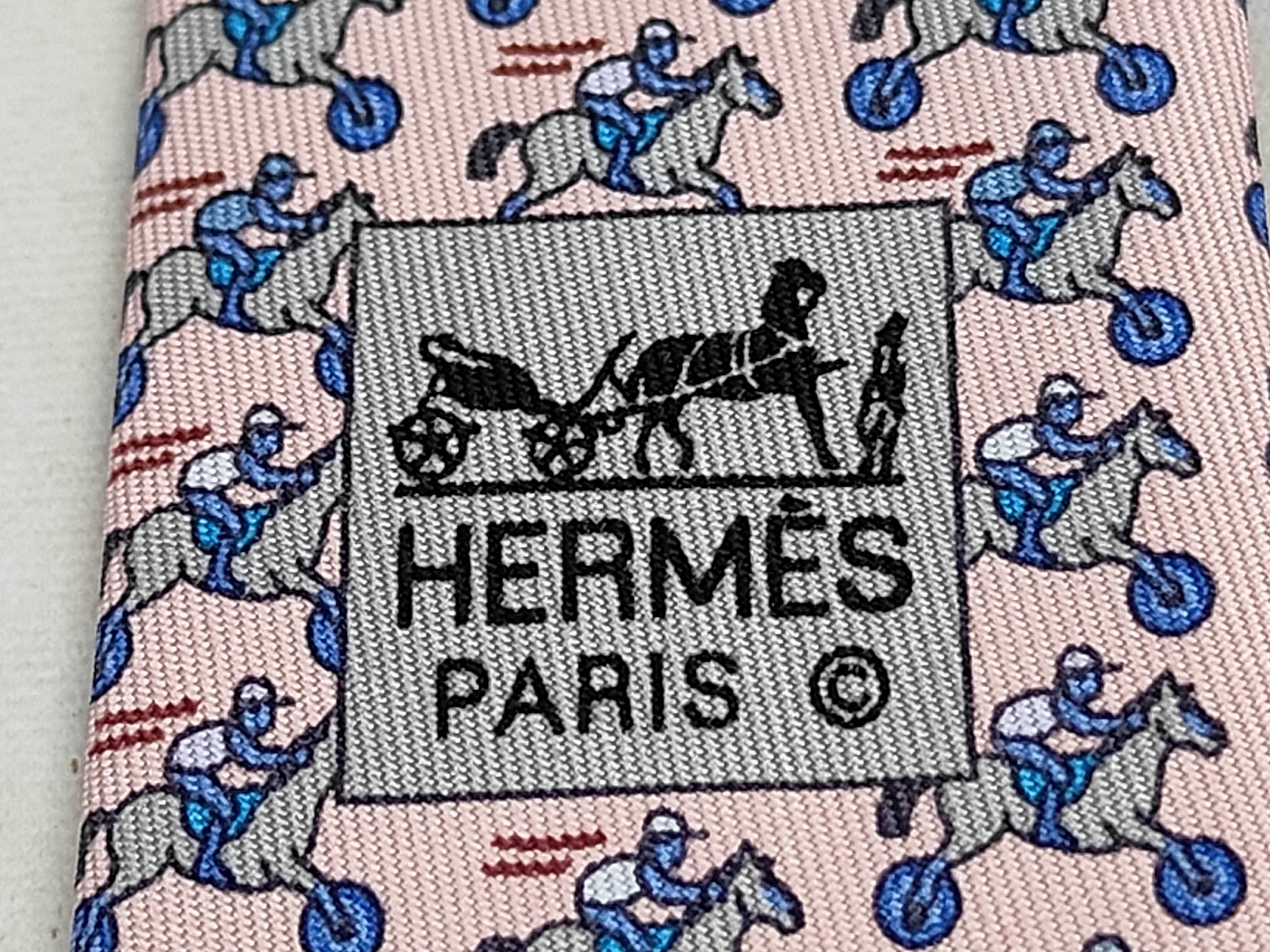 Hermes Pink Silk Equestrian Jockey Motif Necktie