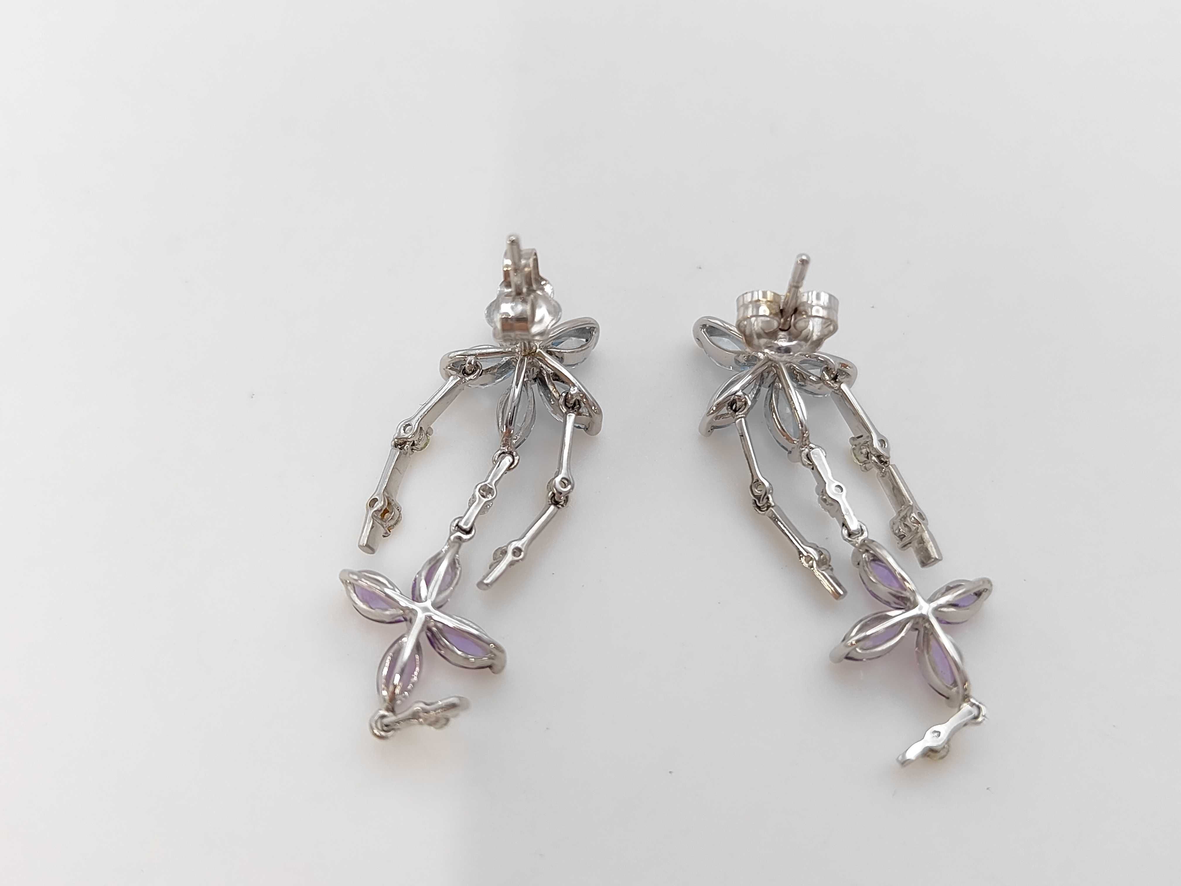 A Pair of 18K White Gold Multi-Gemstone Articulated Drop Earrings