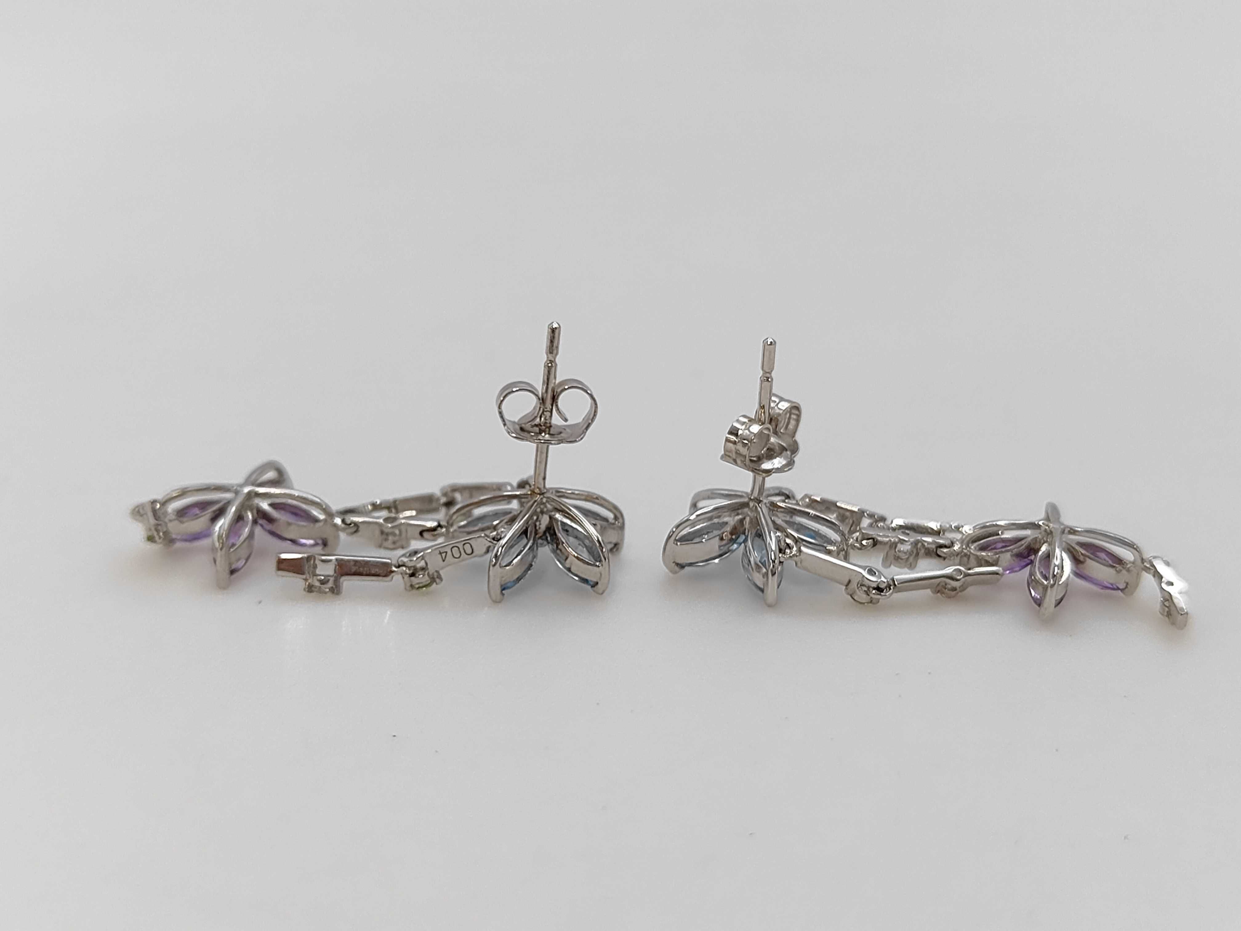 A Pair of 18K White Gold Multi-Gemstone Articulated Drop Earrings