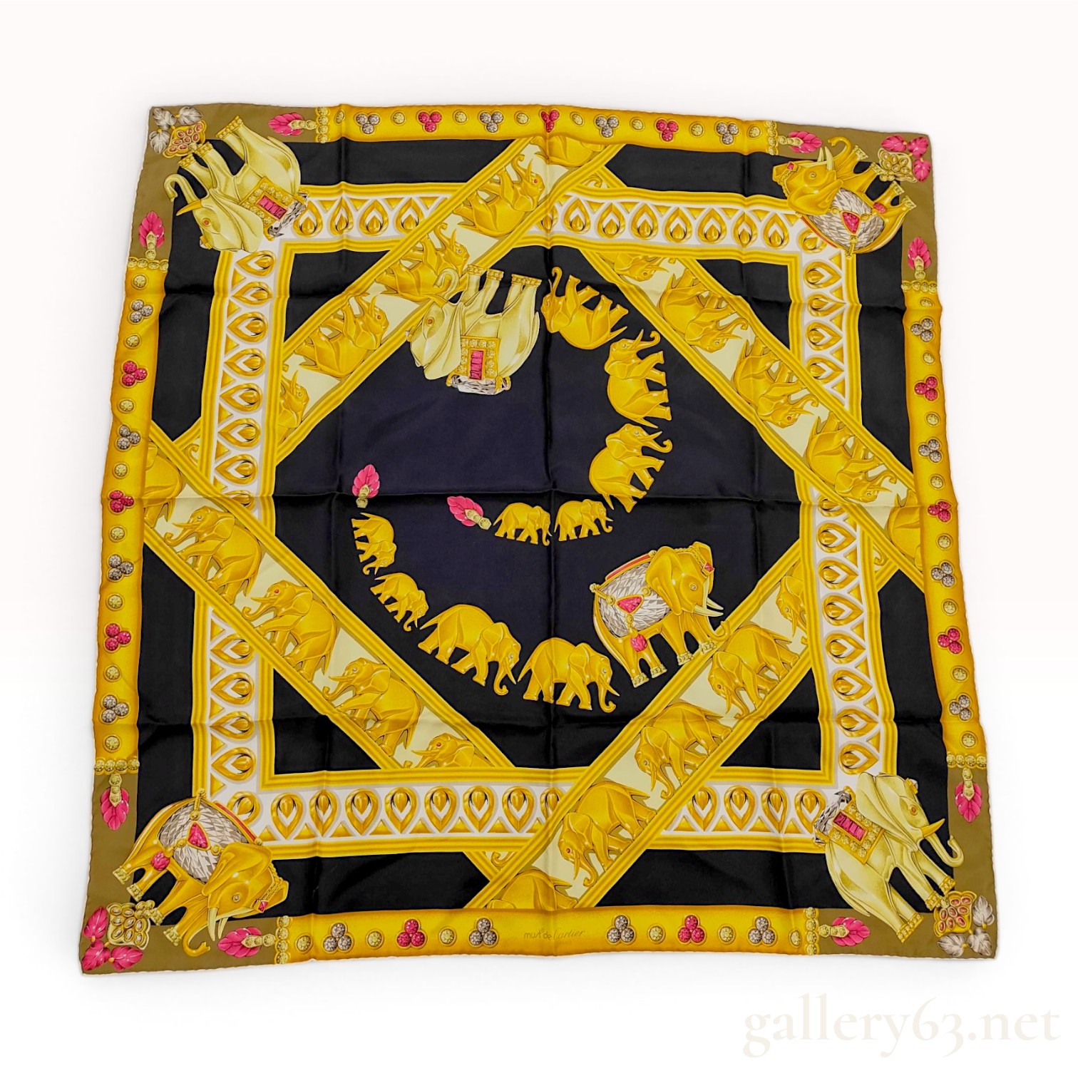 Must de Cartier L'Elephant Pattern Square Silk Scarf