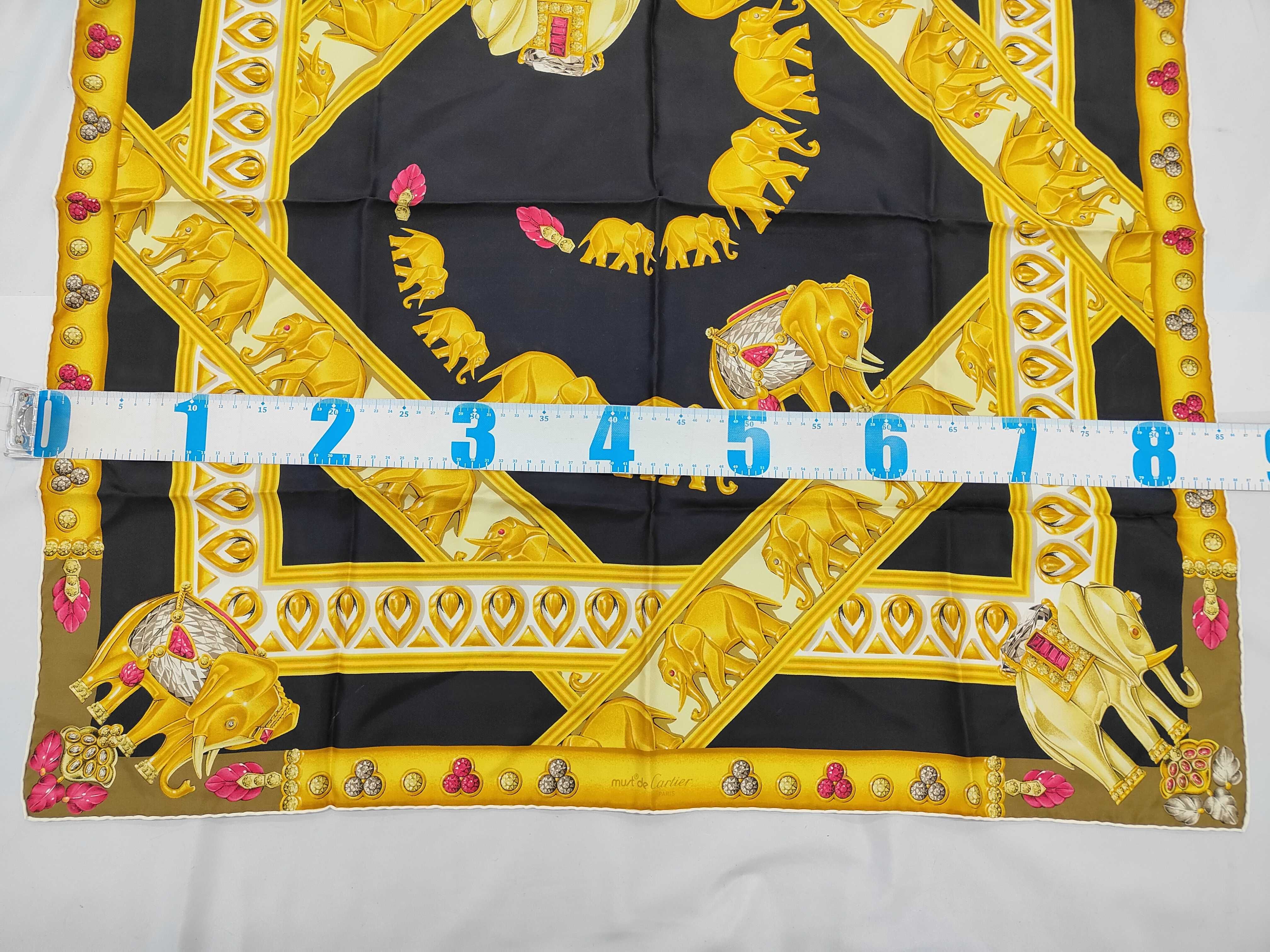 Must de Cartier L'Elephant Pattern Square Silk Scarf