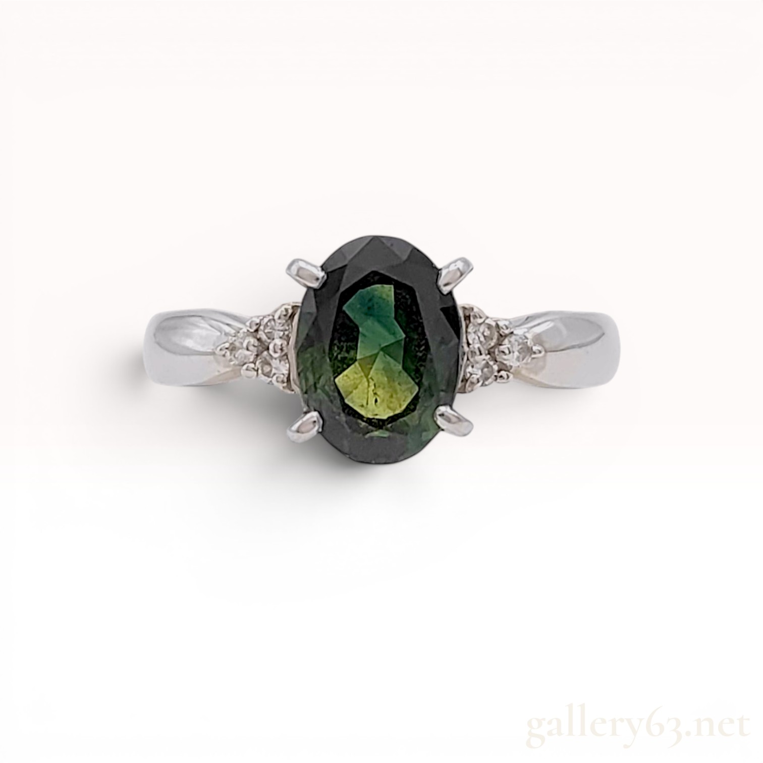 Platinum Green Sapphire and Diamond Cocktail Ring