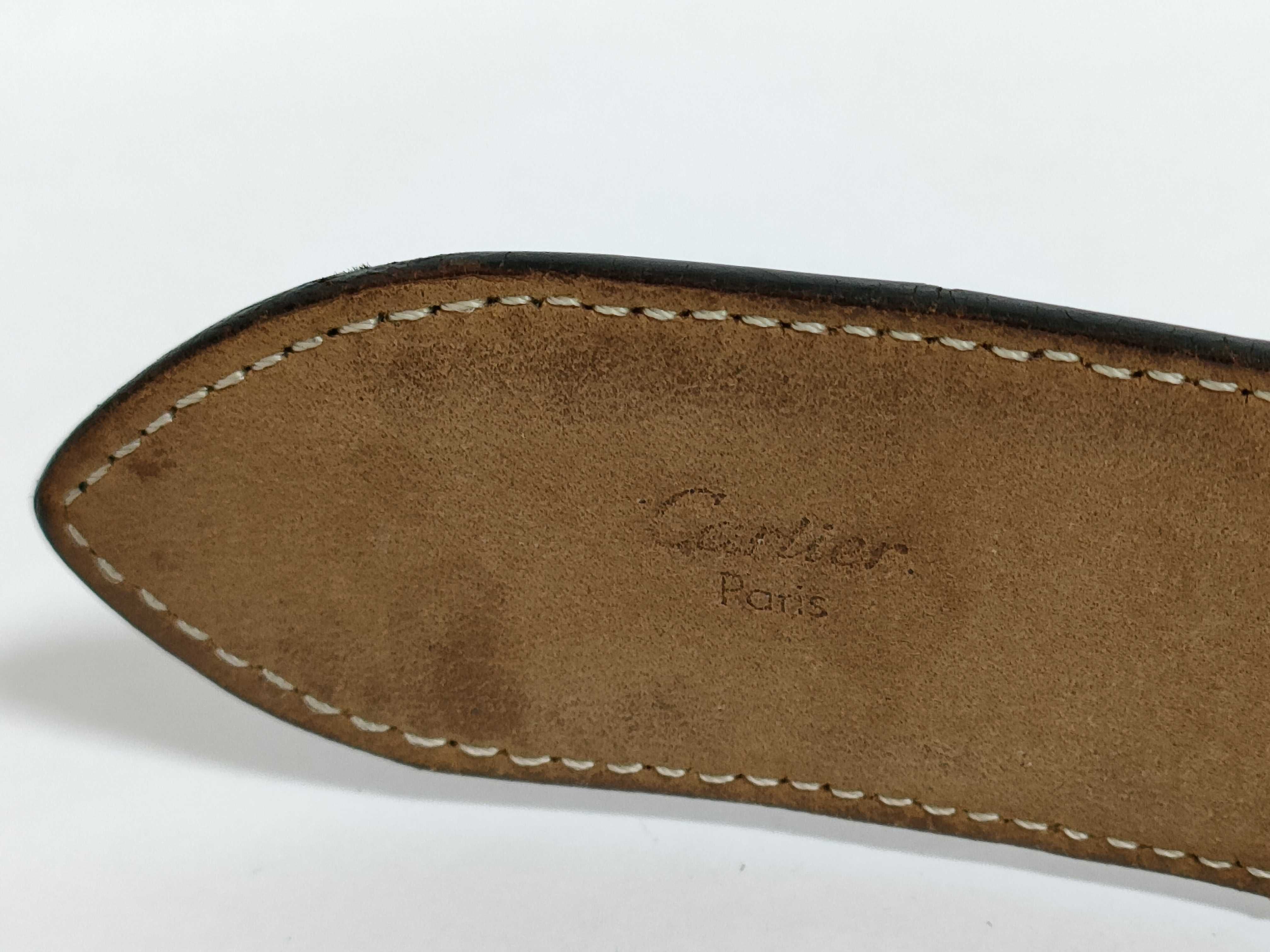 Cartier Black Glazed Exotic Leather Waist Belt with Gold-Toned Hardware