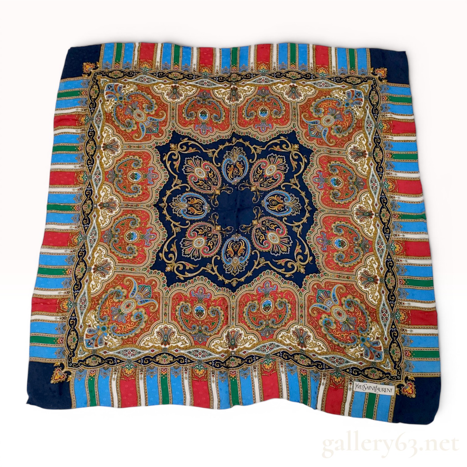 Yves Saint Laurent Vintage Silk Foulard Scarf with Paisley and Medallion Motif