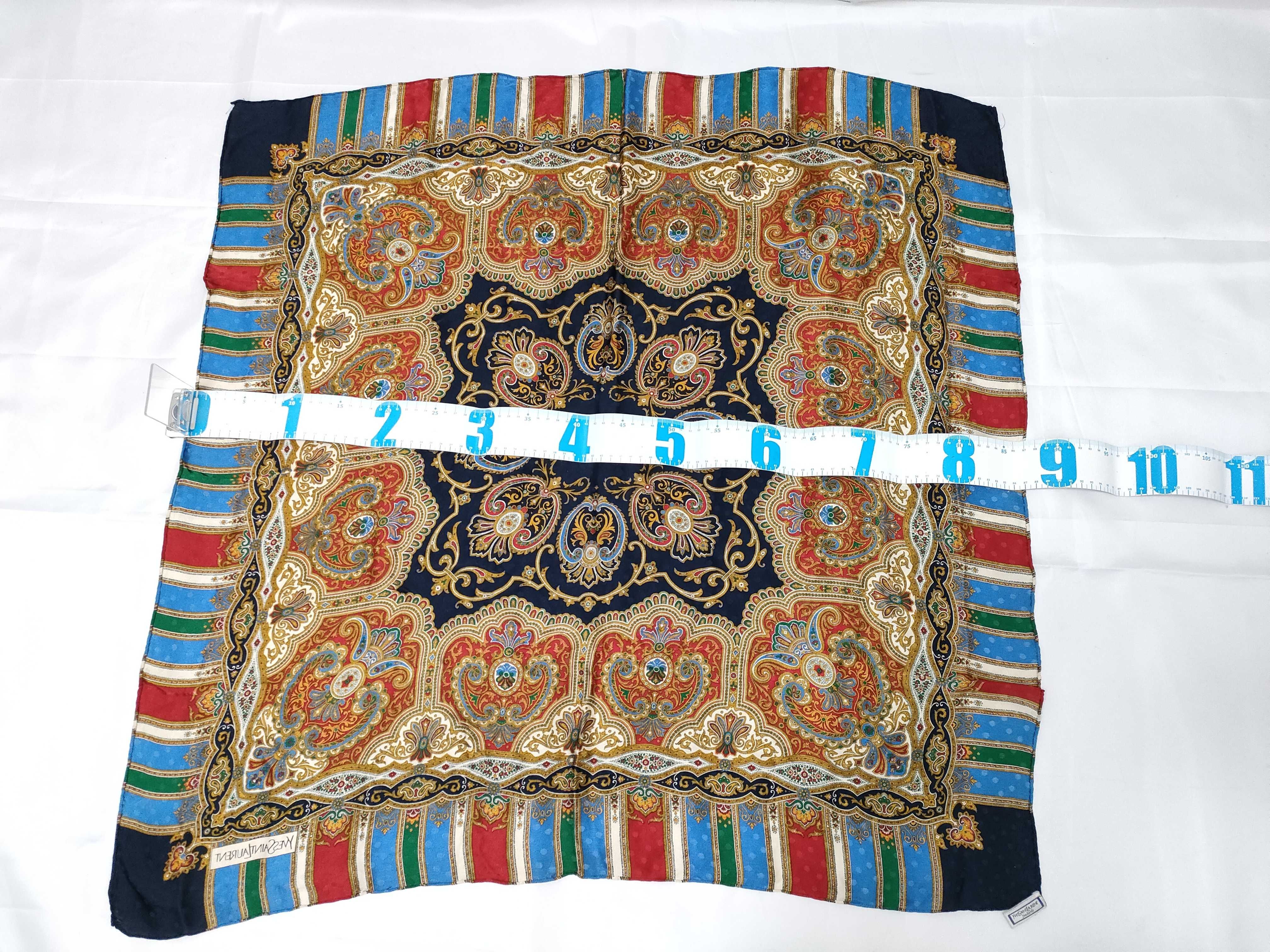 Yves Saint Laurent Vintage Silk Foulard Scarf with Paisley and Medallion Motif