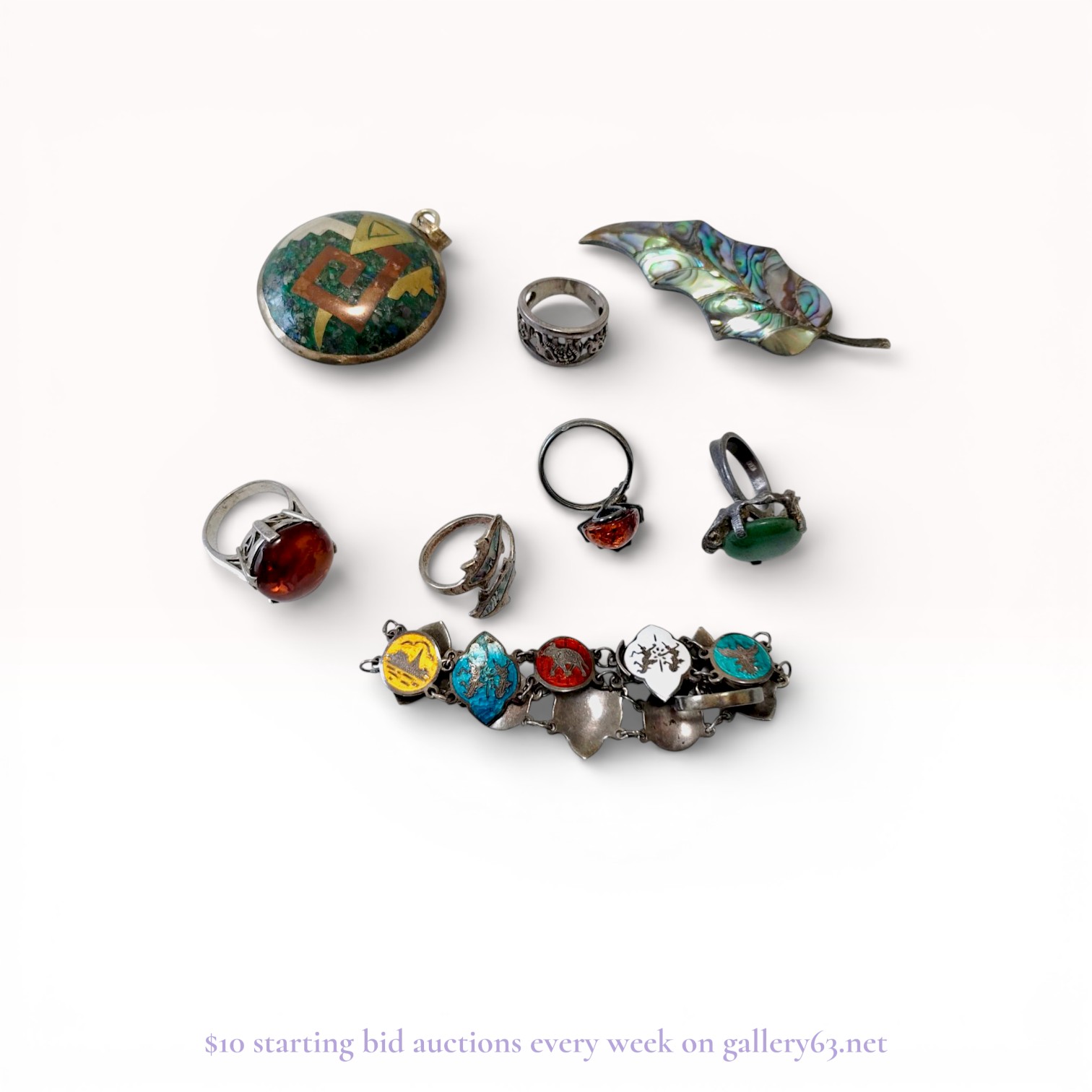 Sterling Silver Jewelry Collection Featuring Mexican Inlay and Enamel