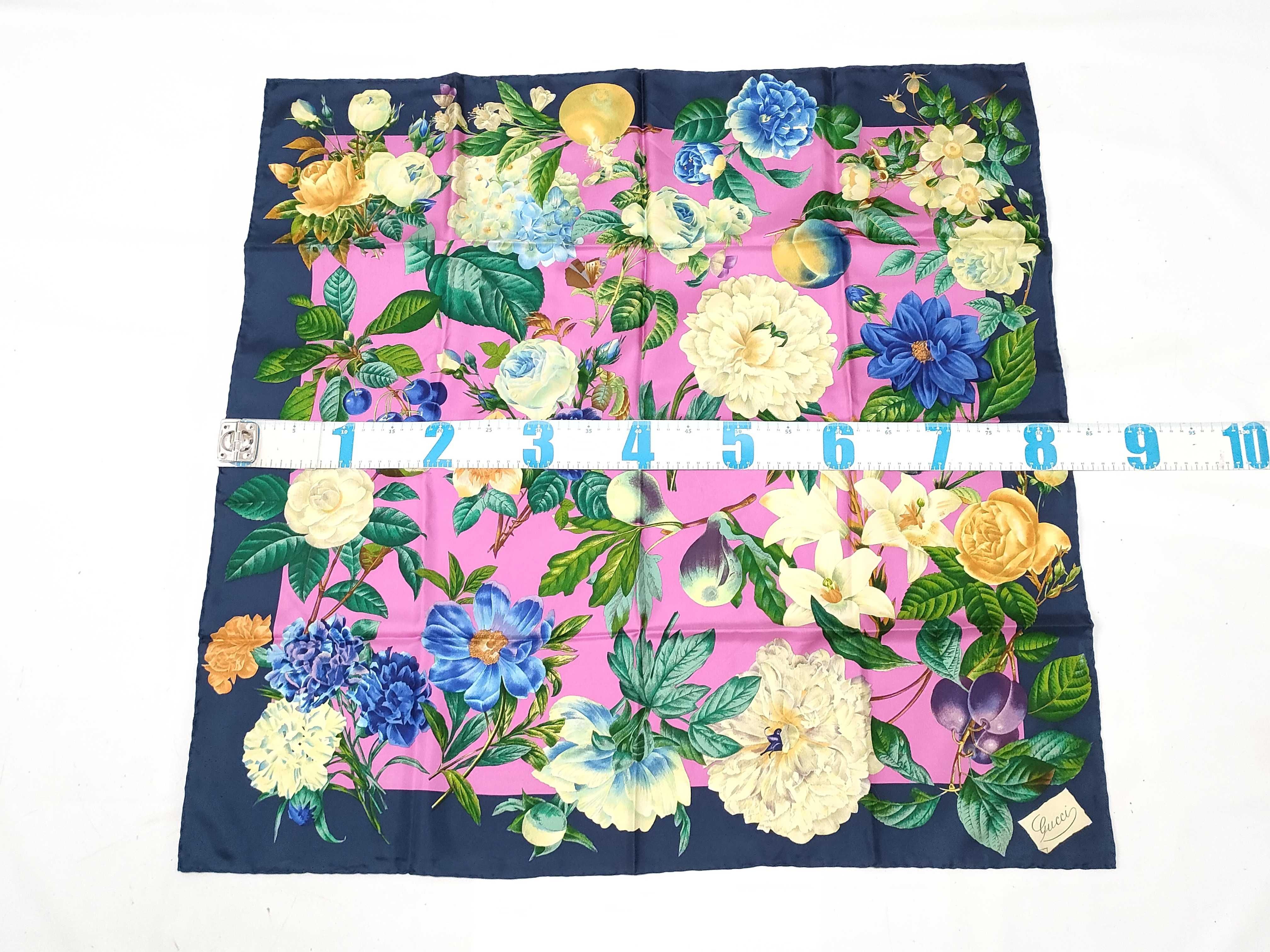 Gucci Flora Pink and Navy Silk Twill Scarf