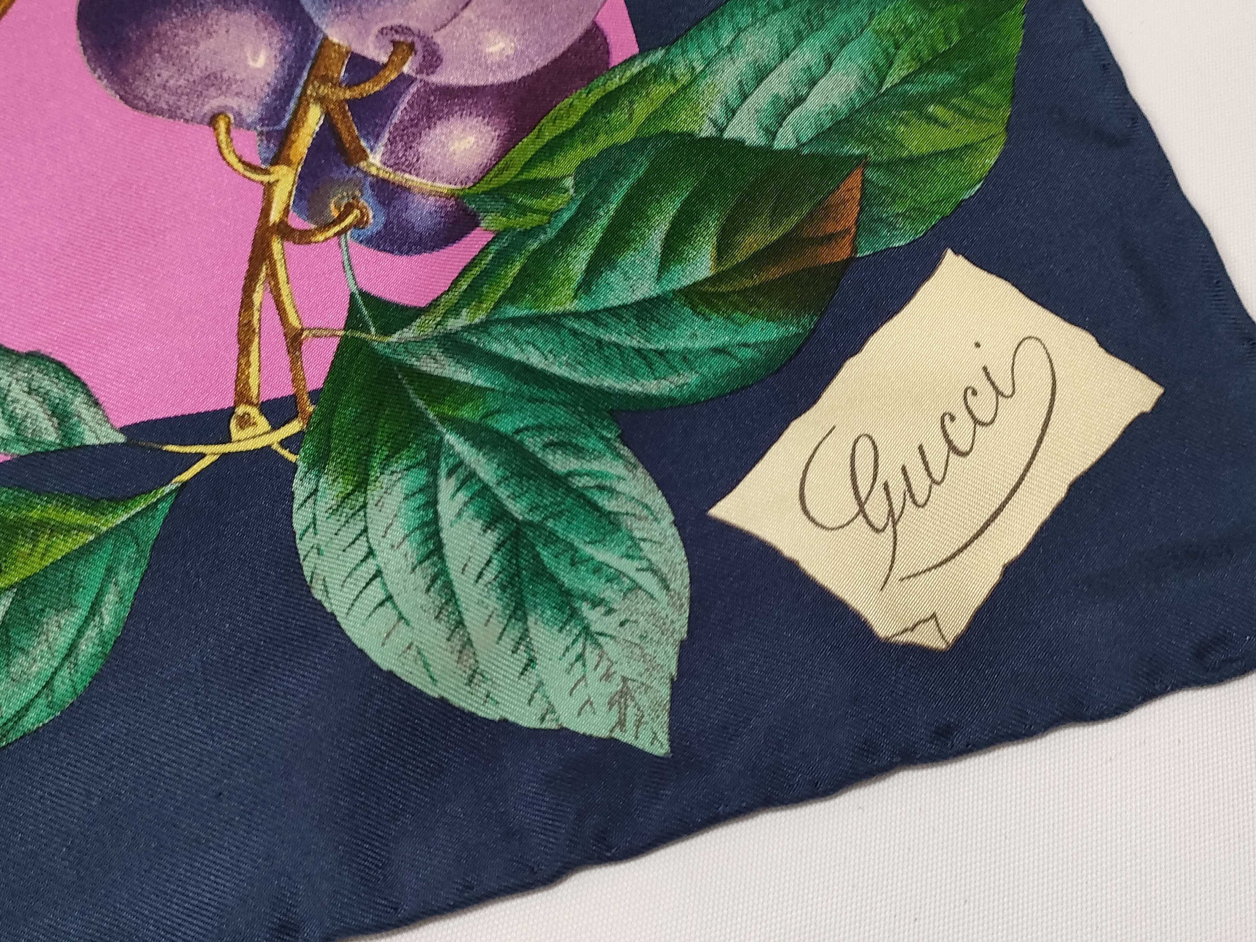 Gucci Flora Pink and Navy Silk Twill Scarf