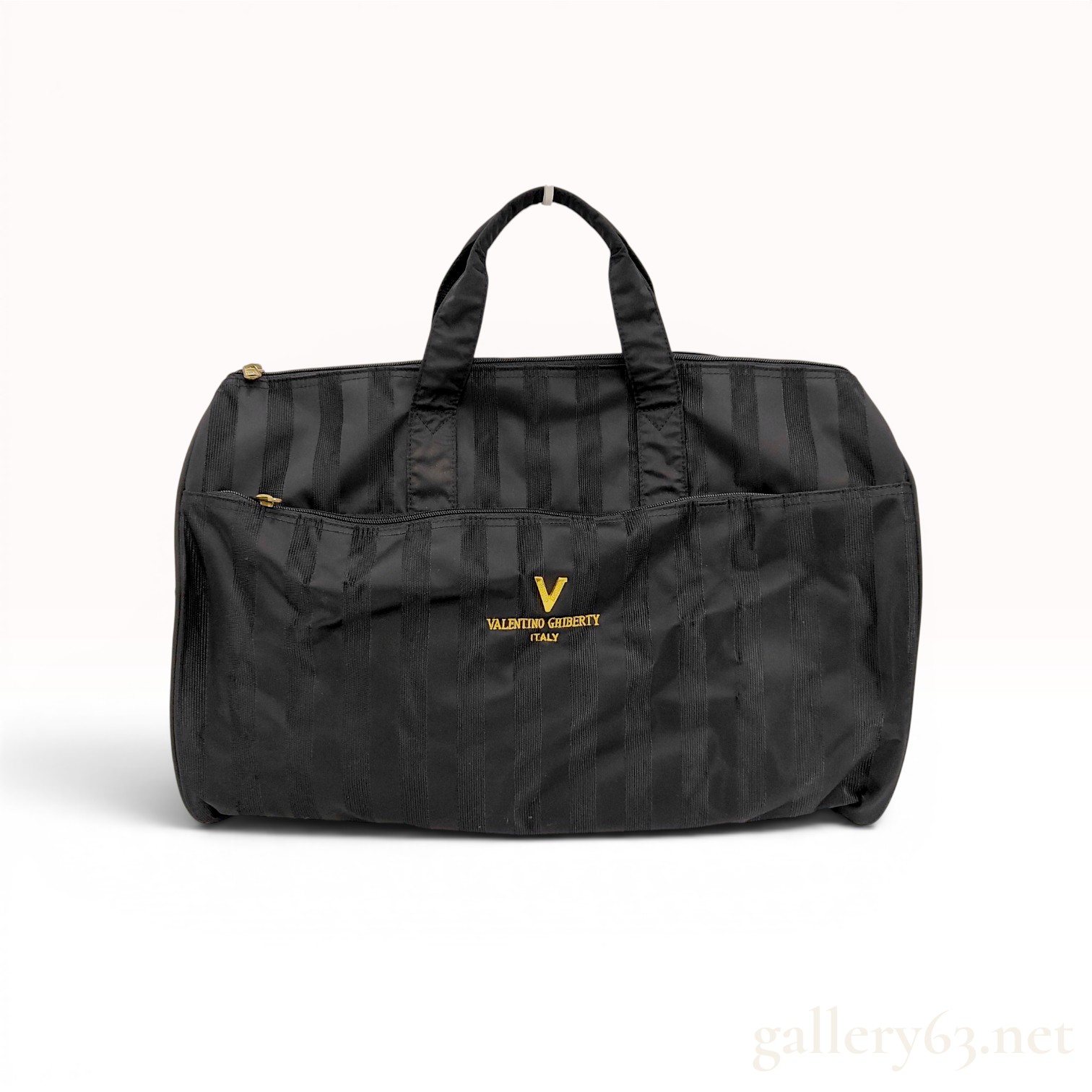 Valentino Ghiberty Italy Black Striped Travel Weekender Bag