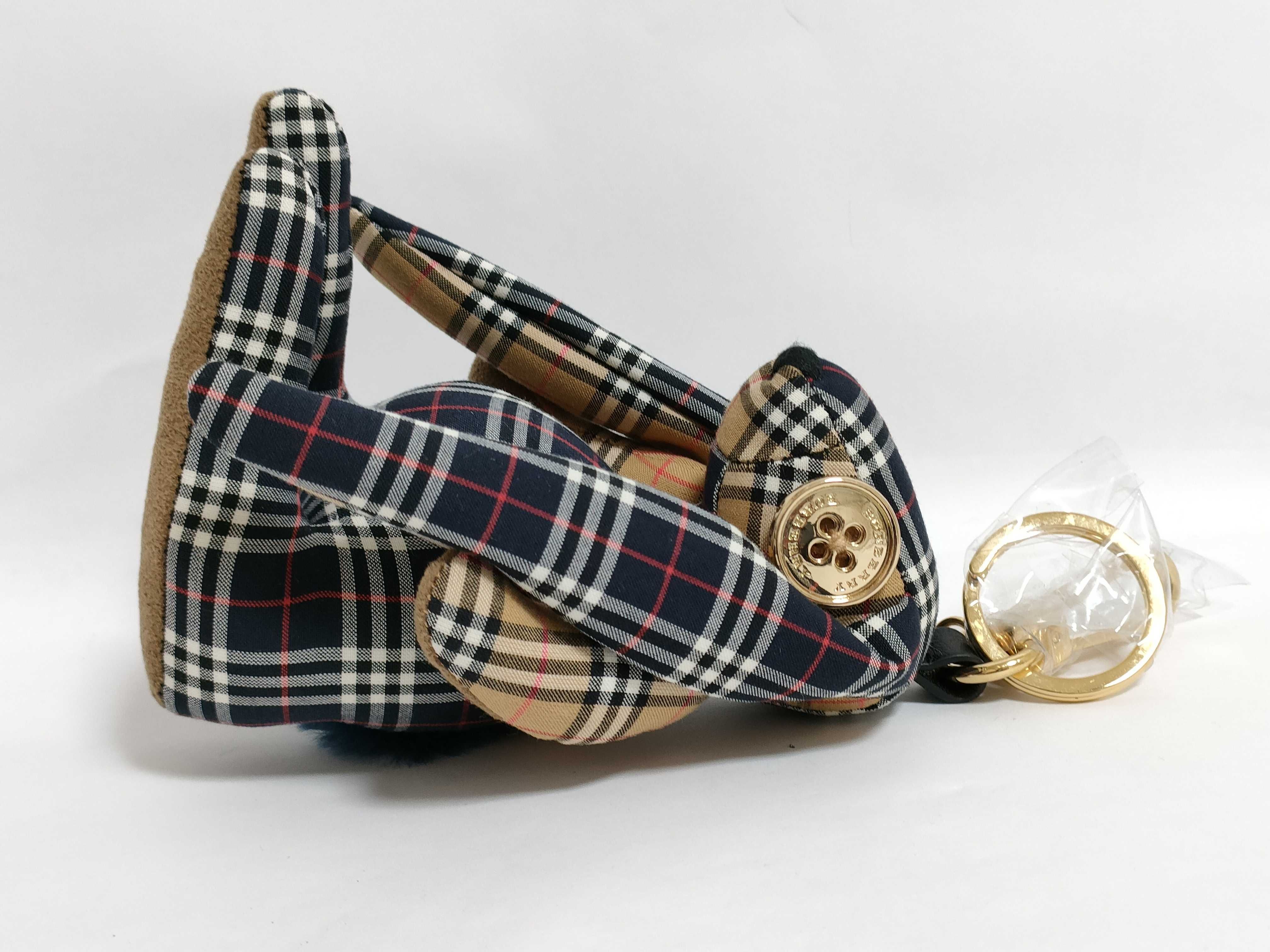 Burberry Multi-Check Fabric Bunny Bag Charm with Original Box