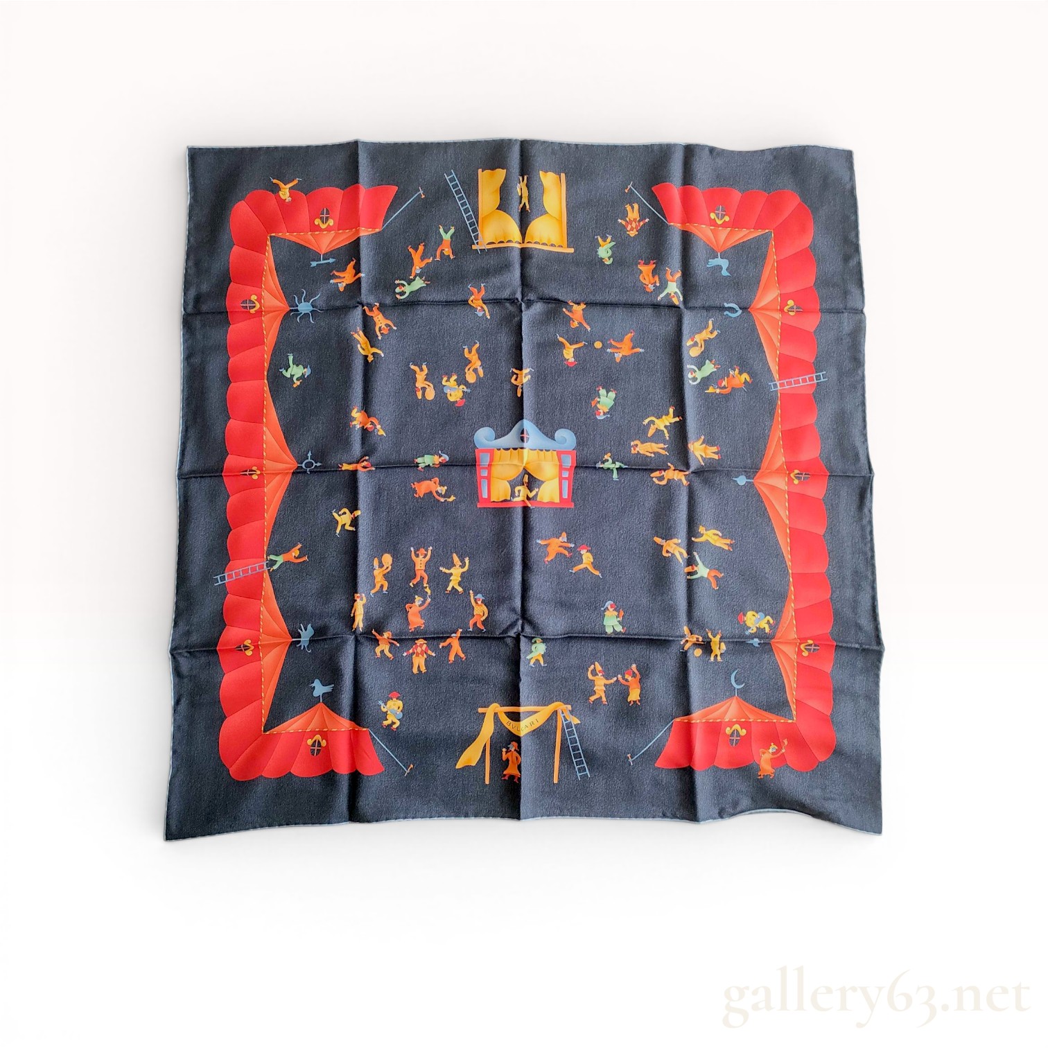 Bulgari Girotondo di Marionette Blue Silk Scarf w/Box