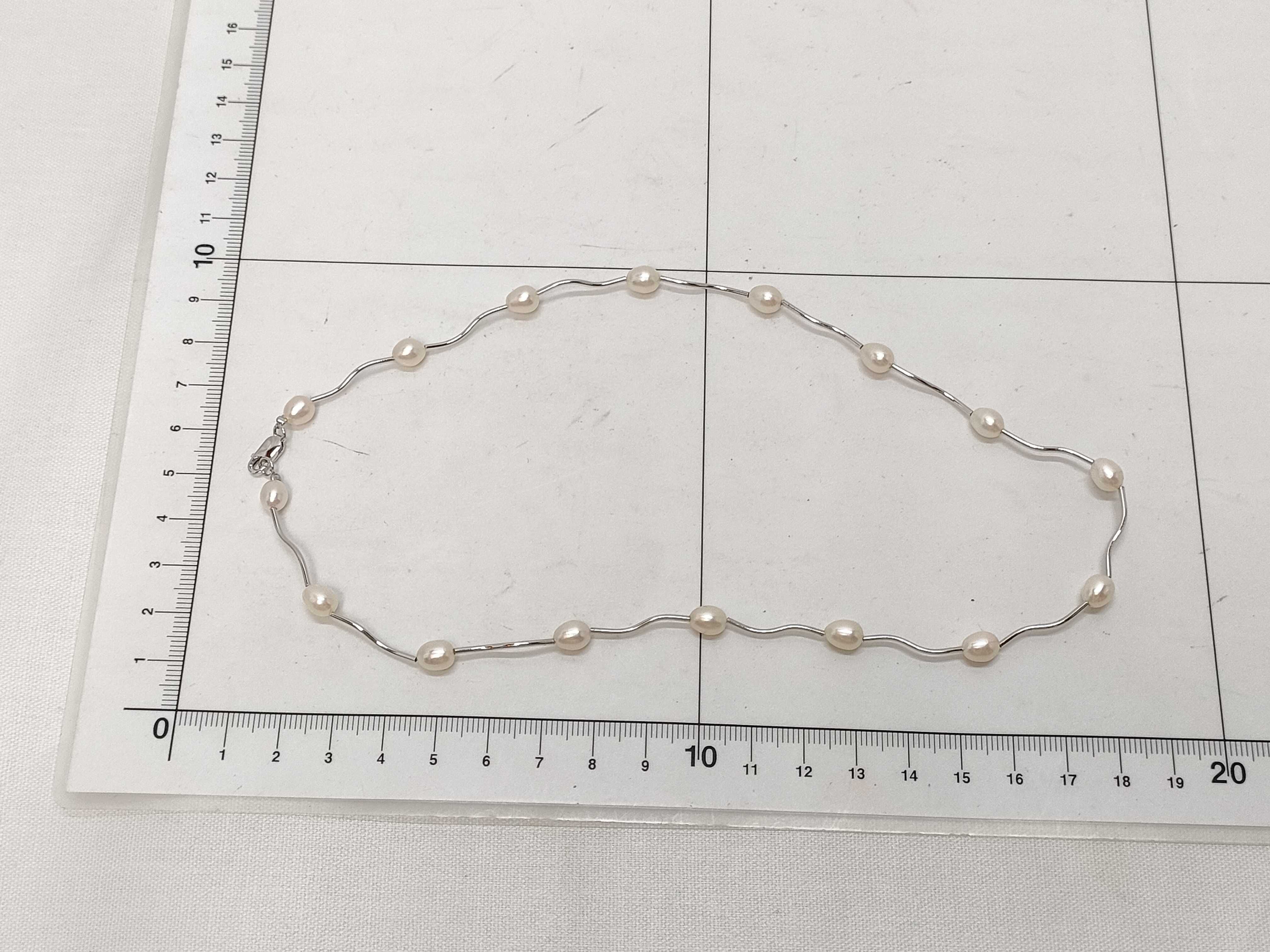 Sterling Silver and Freshwater Pearl Wavy Station Necklace