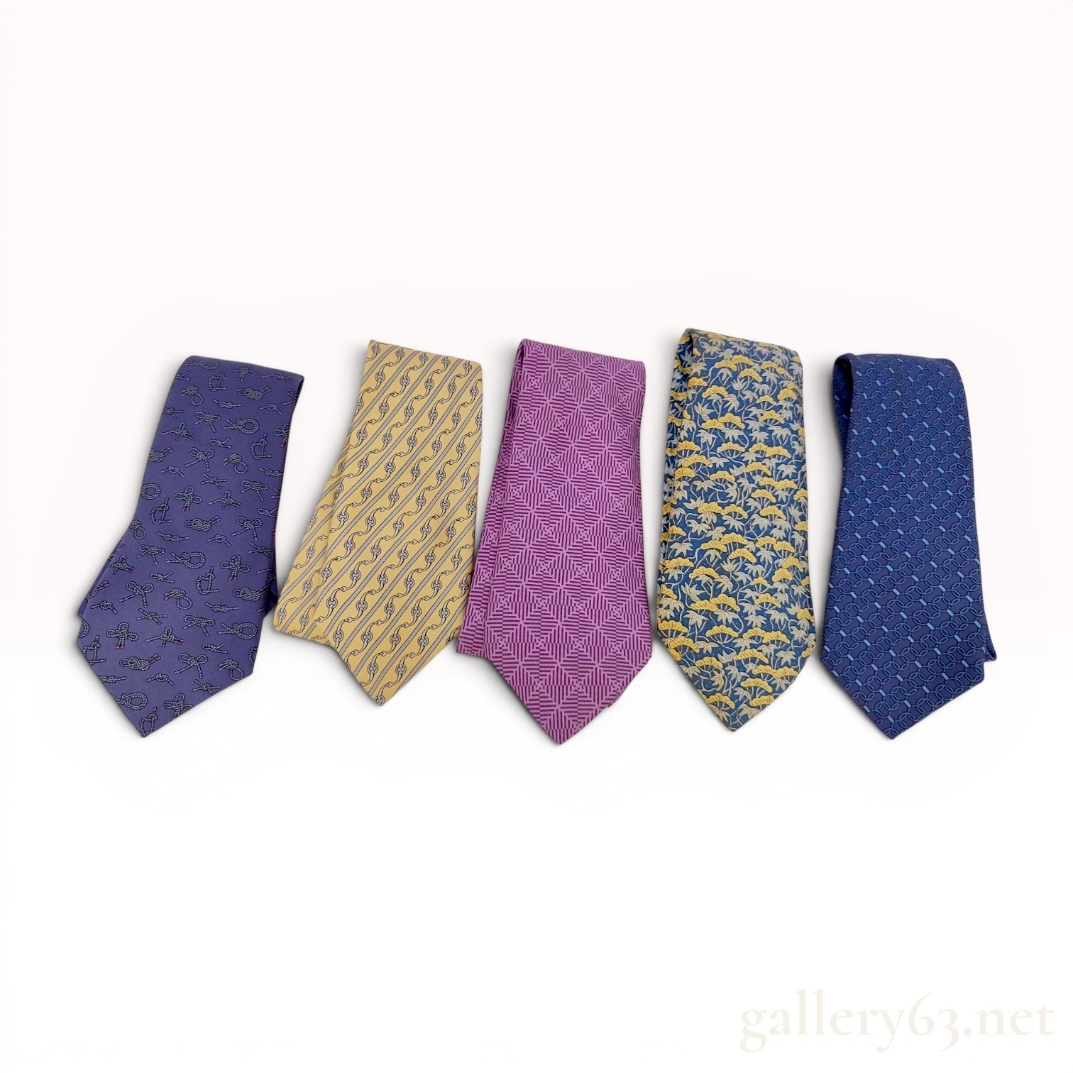Lot of 5 Designer Silk Neckties featuring Hermes
