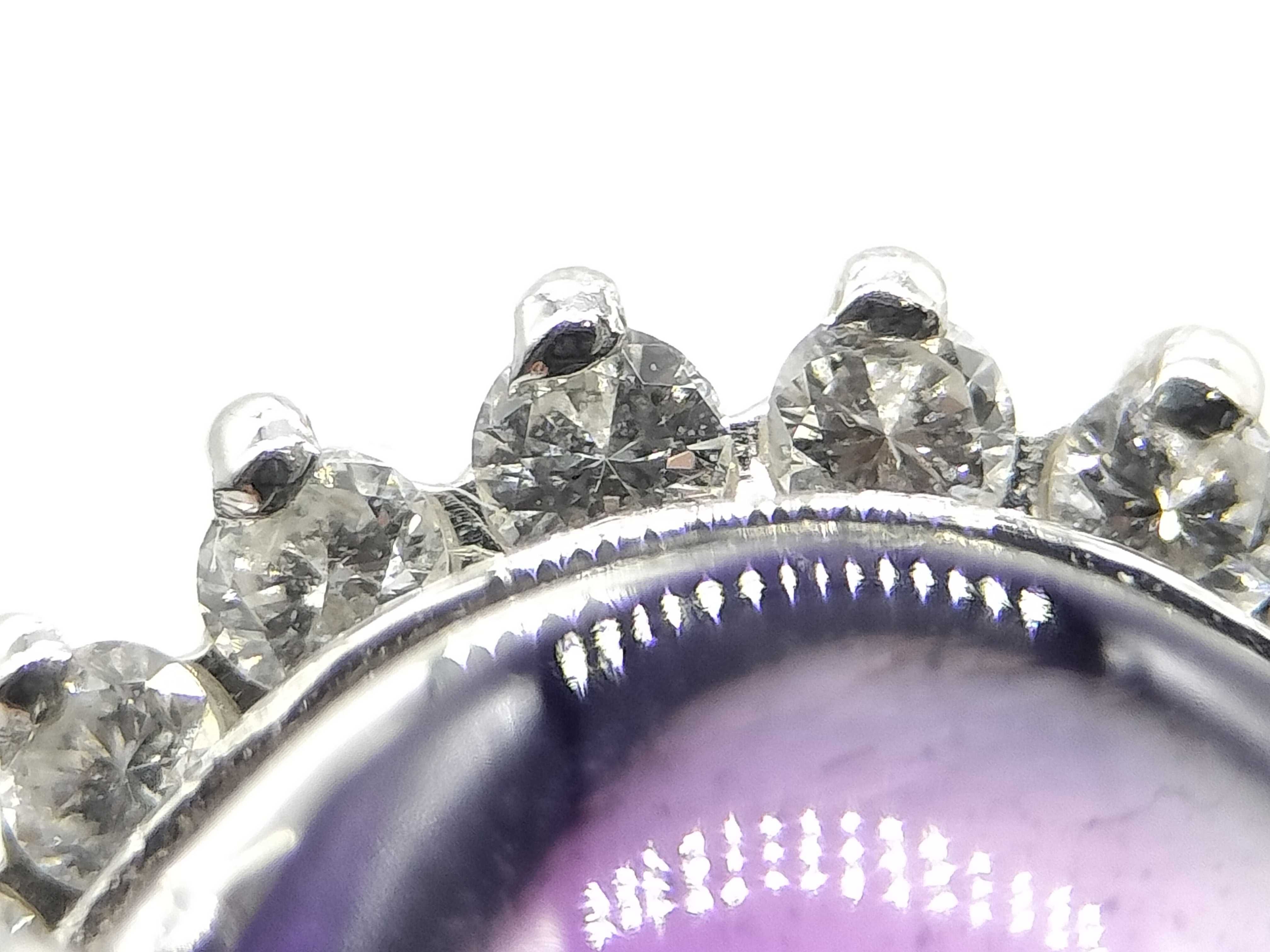 Amethyst Cabochon and Diamond Platinum Cocktail Ring