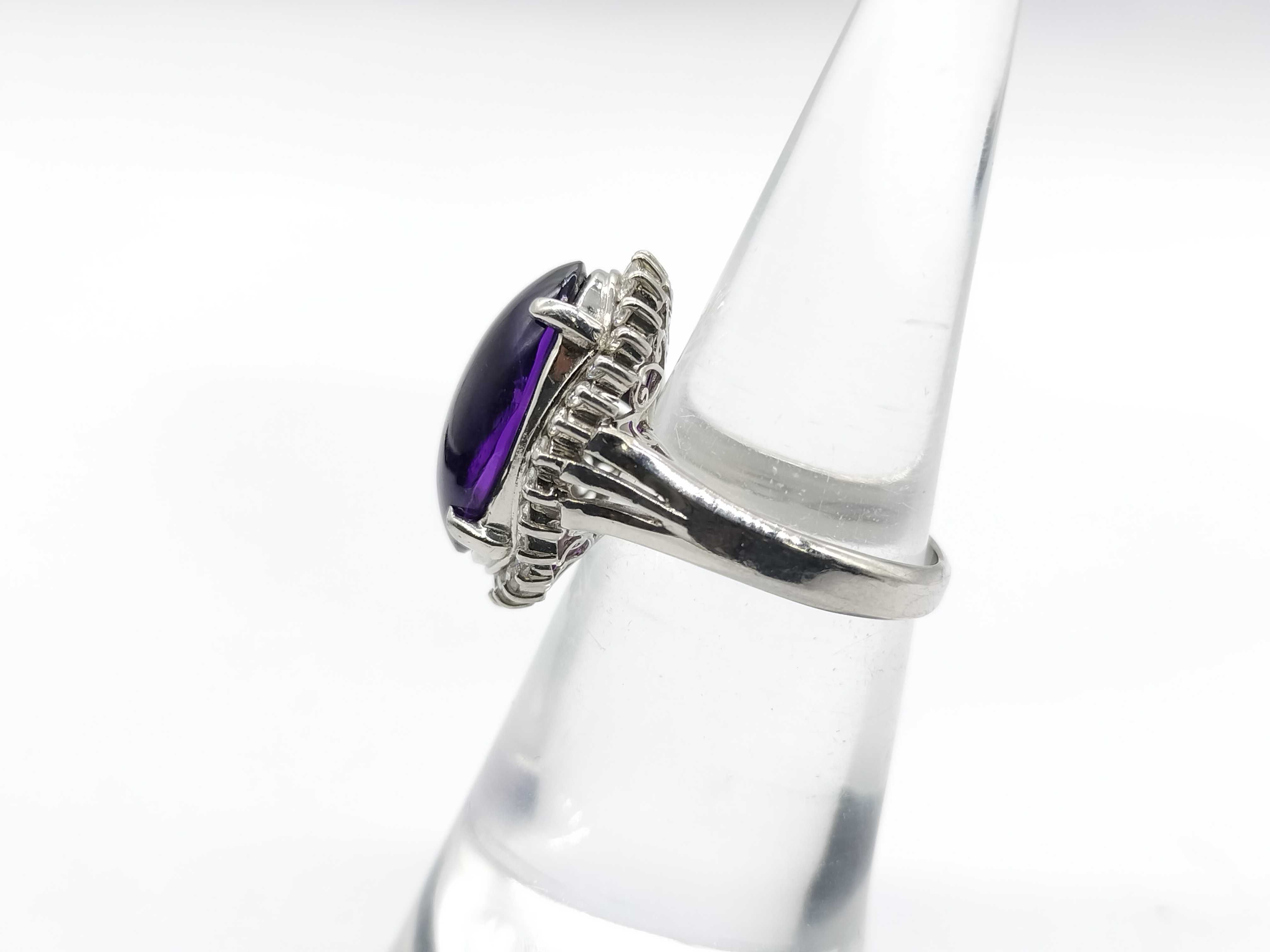 Amethyst Cabochon and Diamond Platinum Cocktail Ring