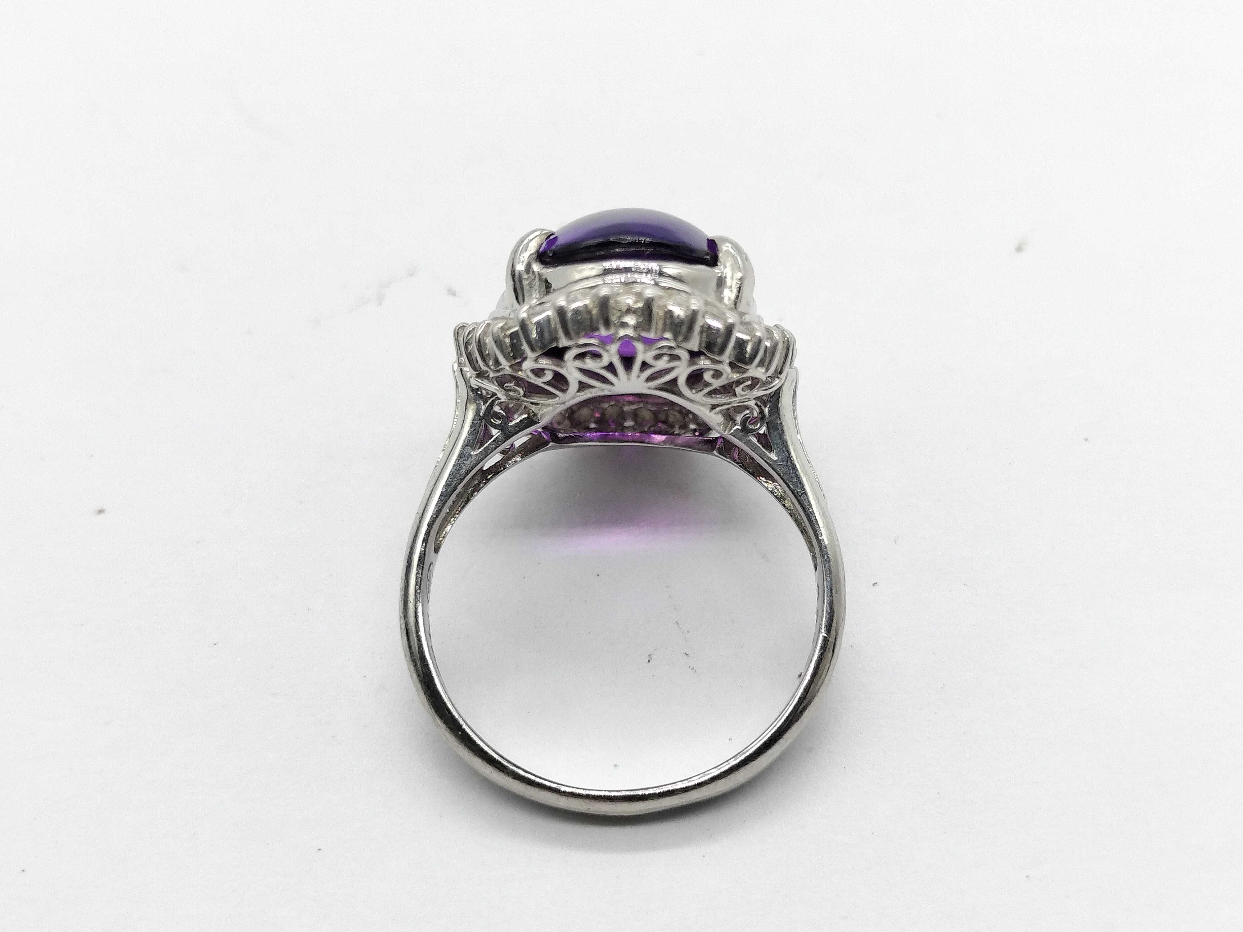Amethyst Cabochon and Diamond Platinum Cocktail Ring