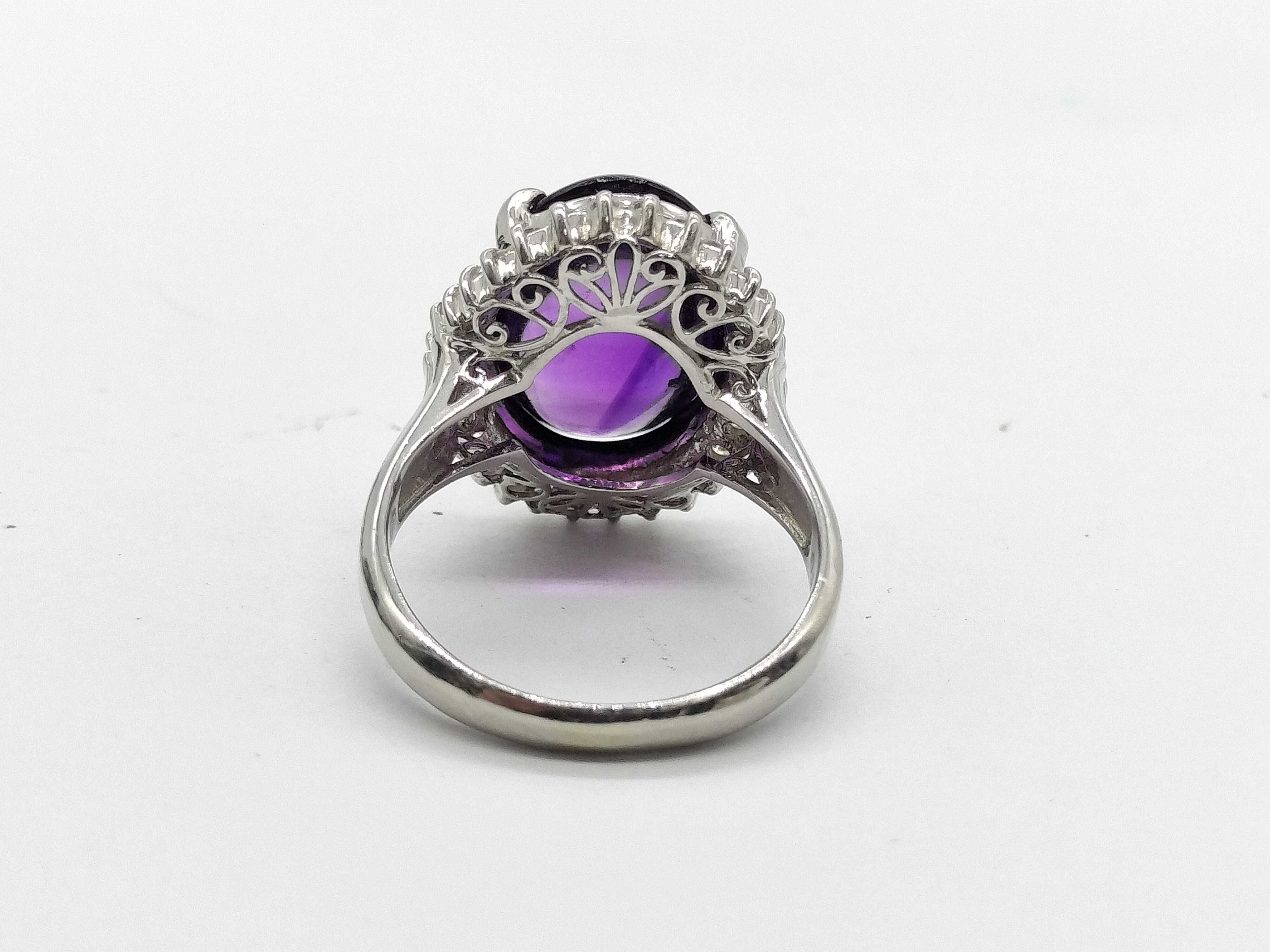 Amethyst Cabochon and Diamond Platinum Cocktail Ring