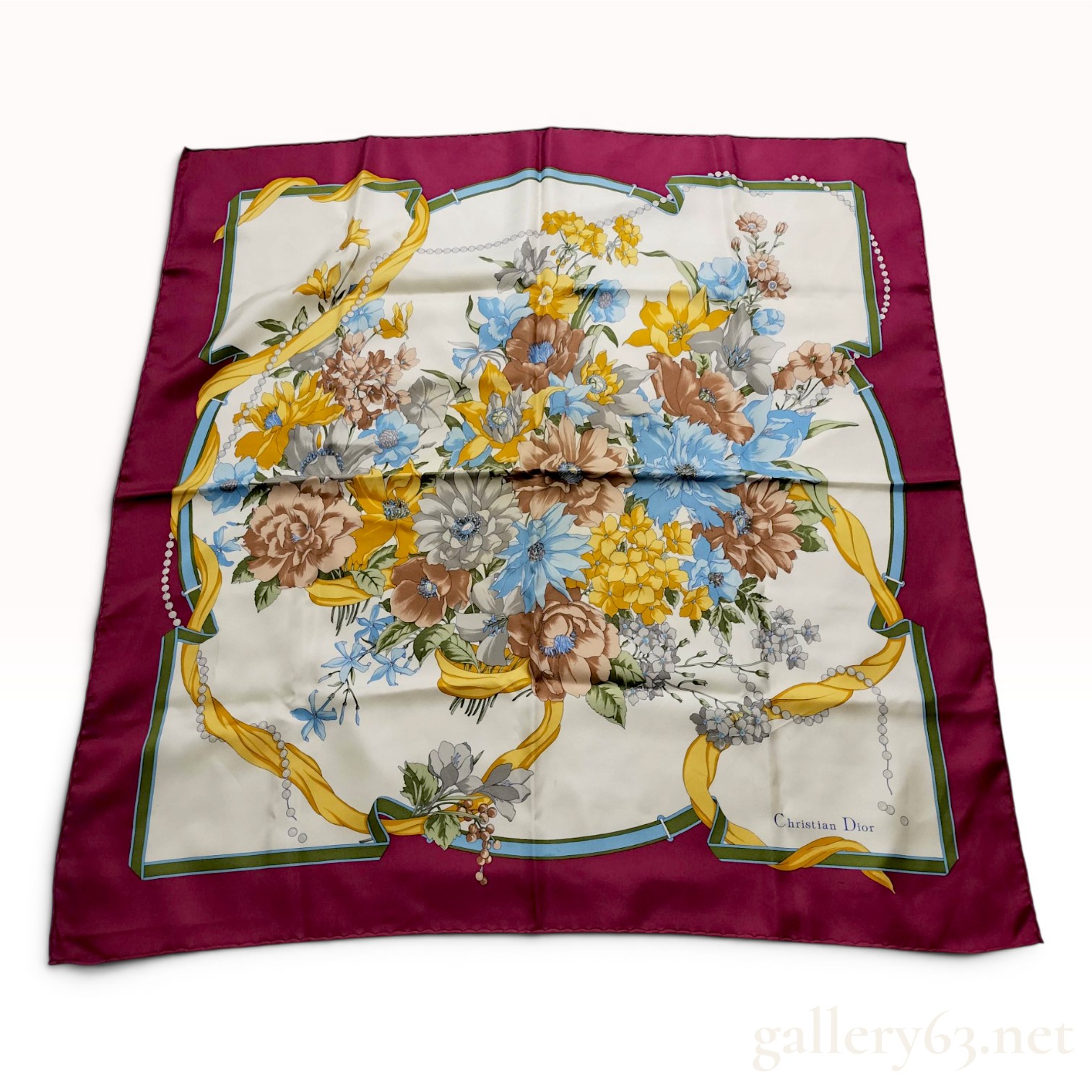 Christian Dior Floral and Ribbon Motif Silk Scarf