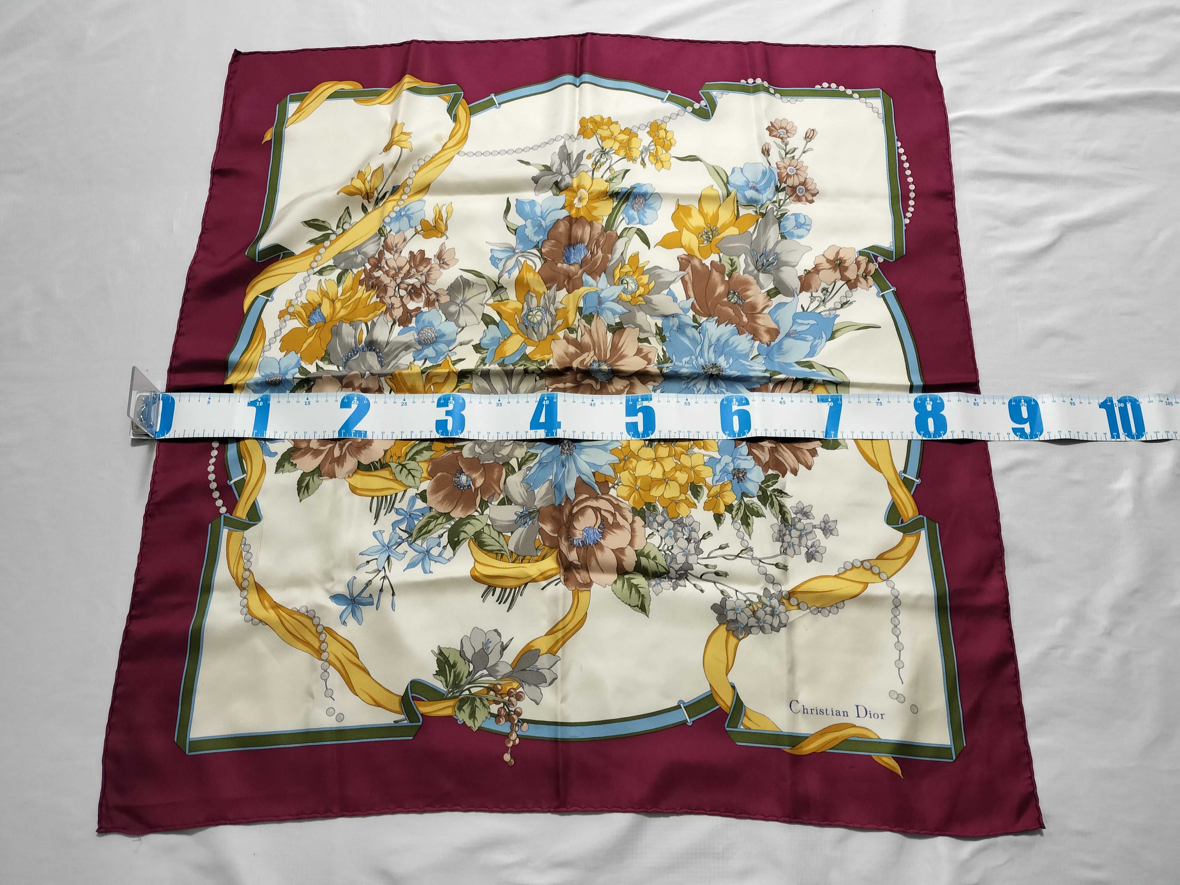 Christian Dior Floral and Ribbon Motif Silk Scarf