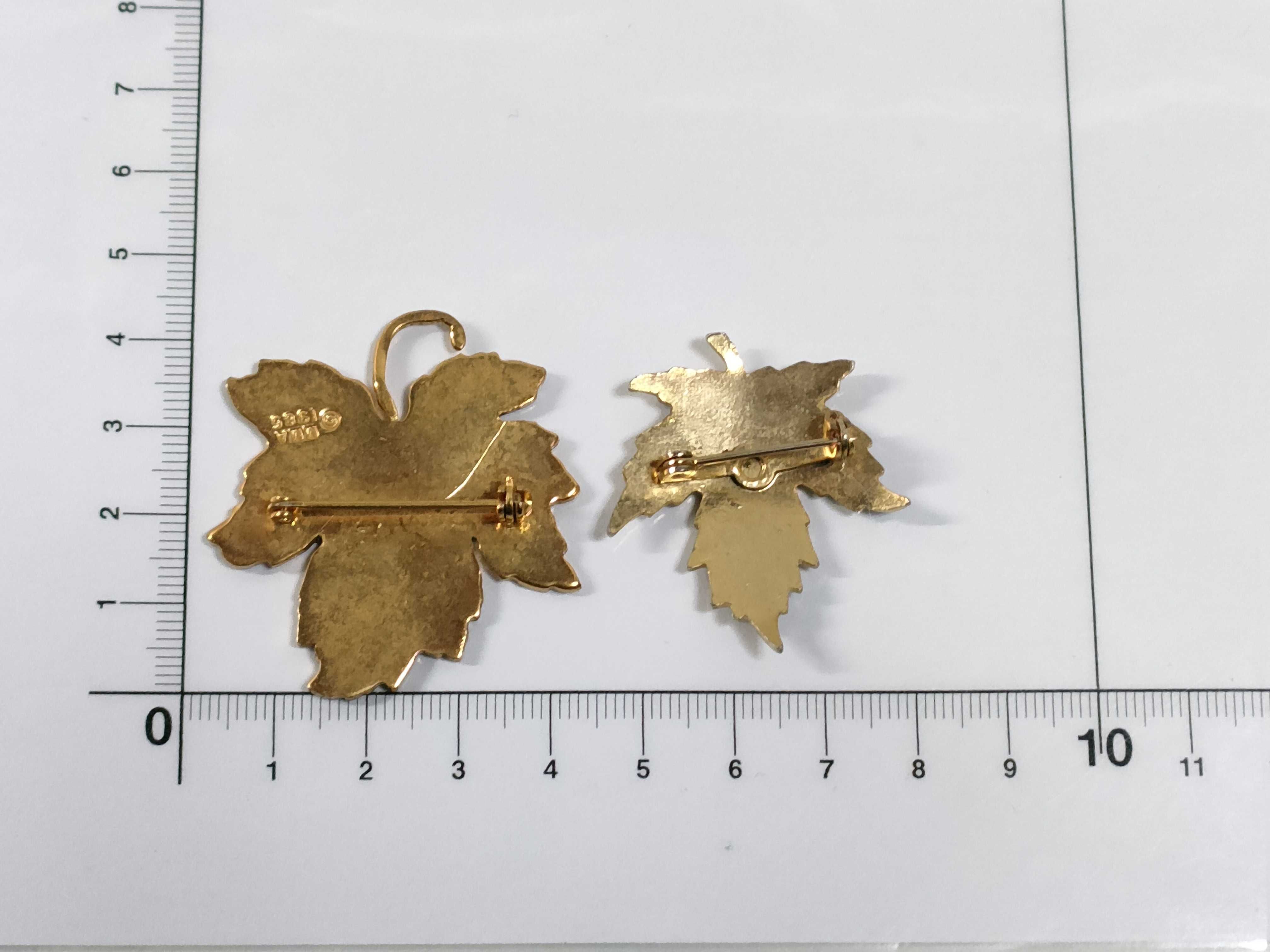 Two Metropolitan Museum of Art MMA Gold-Tone and Enamel Maple Leaf Brooches