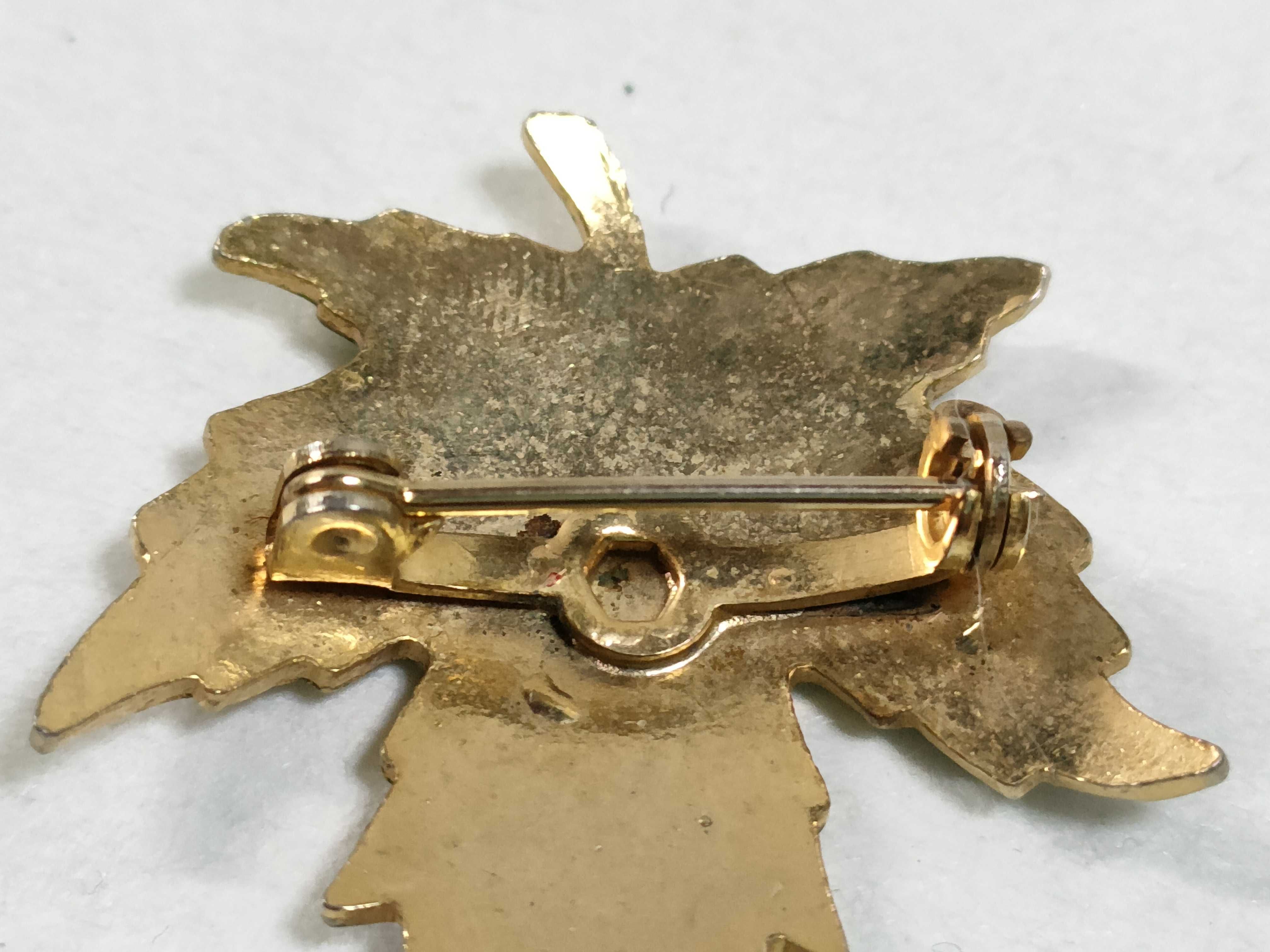 Two Metropolitan Museum of Art MMA Gold-Tone and Enamel Maple Leaf Brooches
