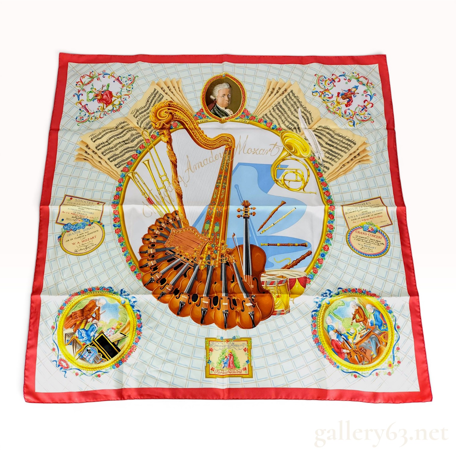 Hermes Hommage a Mozart Silk Carre Scarf with Original Box
