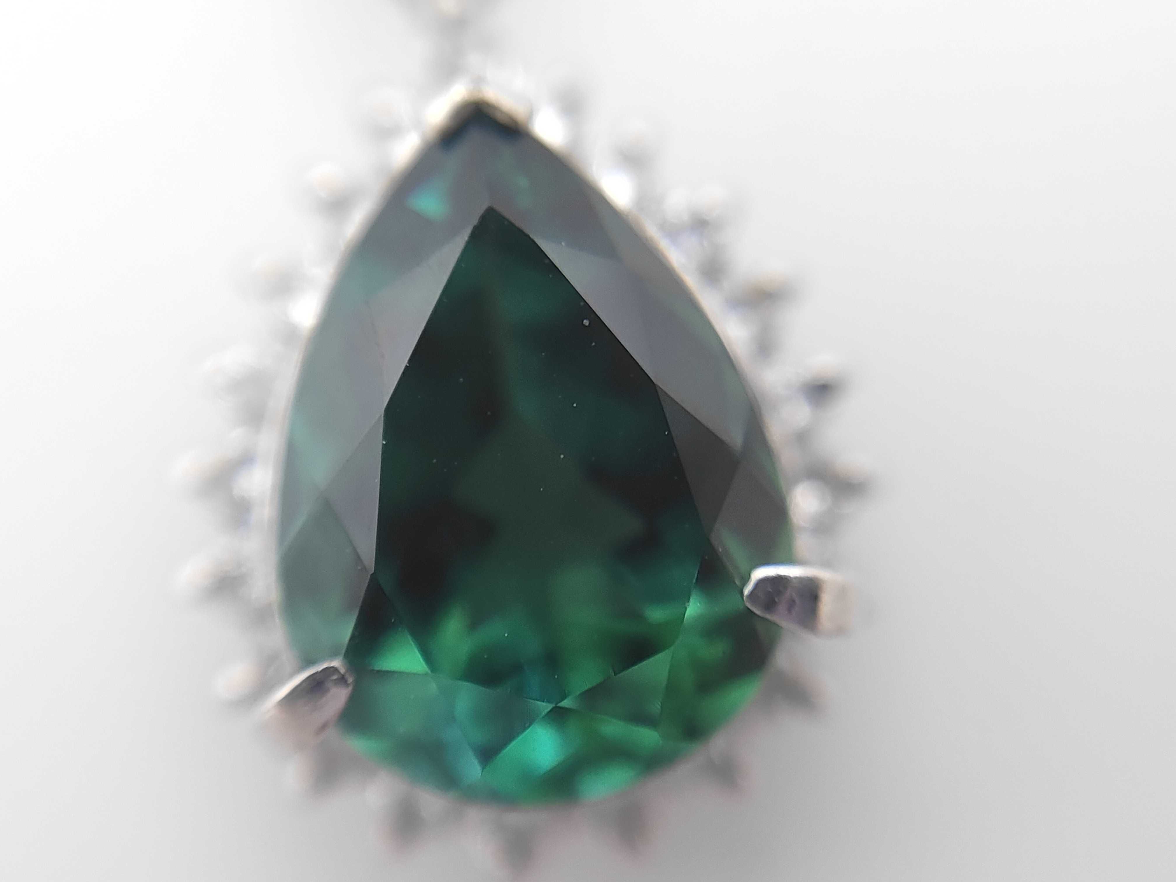 Platinum Natural 2.46ct Lagoon Tourmaline and Diamond Halo Pendant Necklace