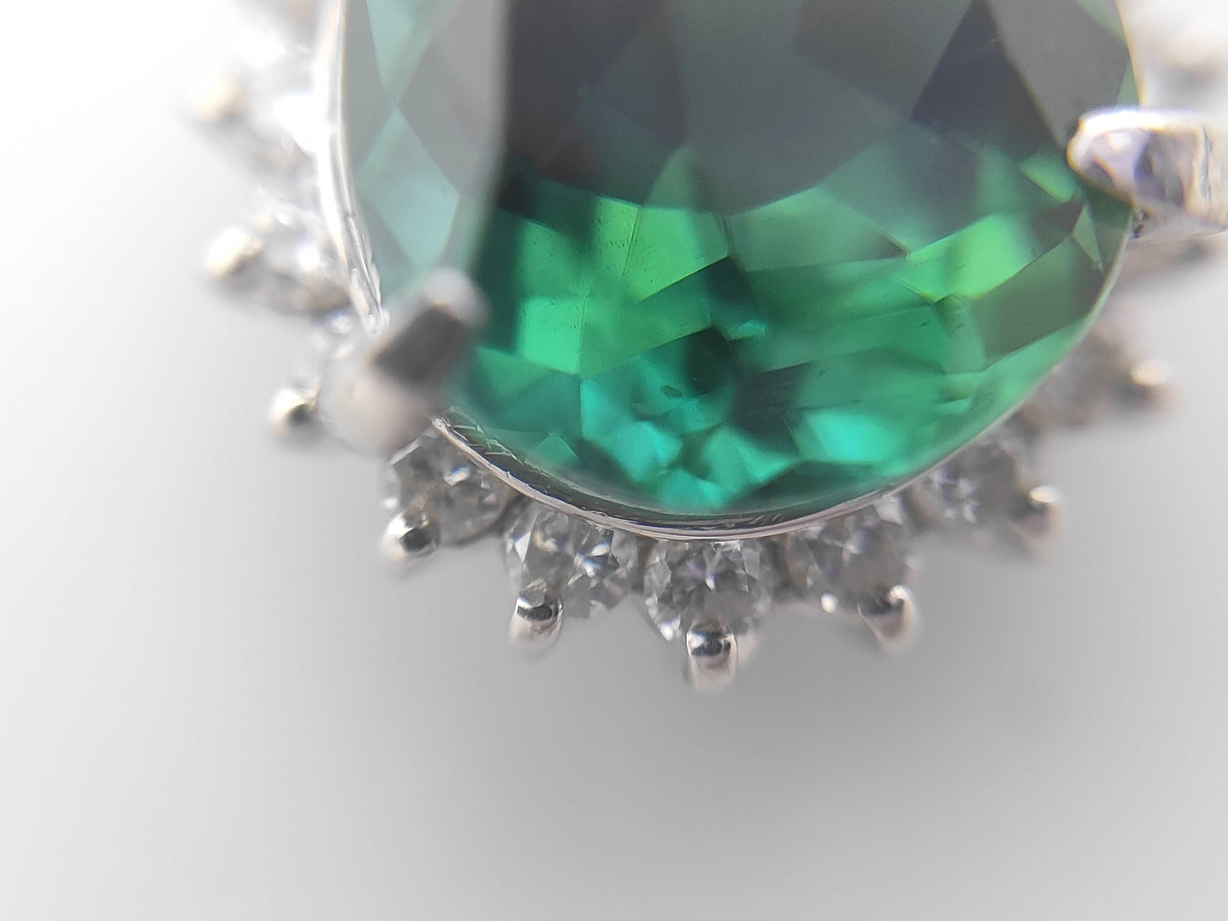 Platinum Natural 2.46ct Lagoon Tourmaline and Diamond Halo Pendant Necklace