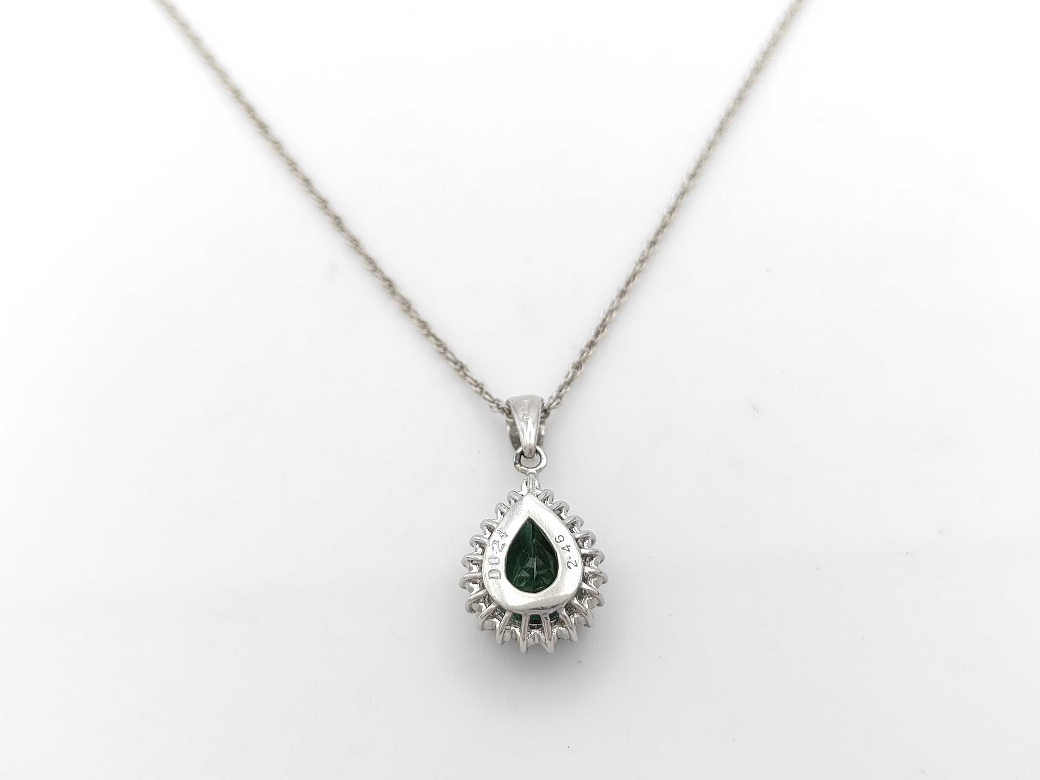 Platinum Natural 2.46ct Lagoon Tourmaline and Diamond Halo Pendant Necklace