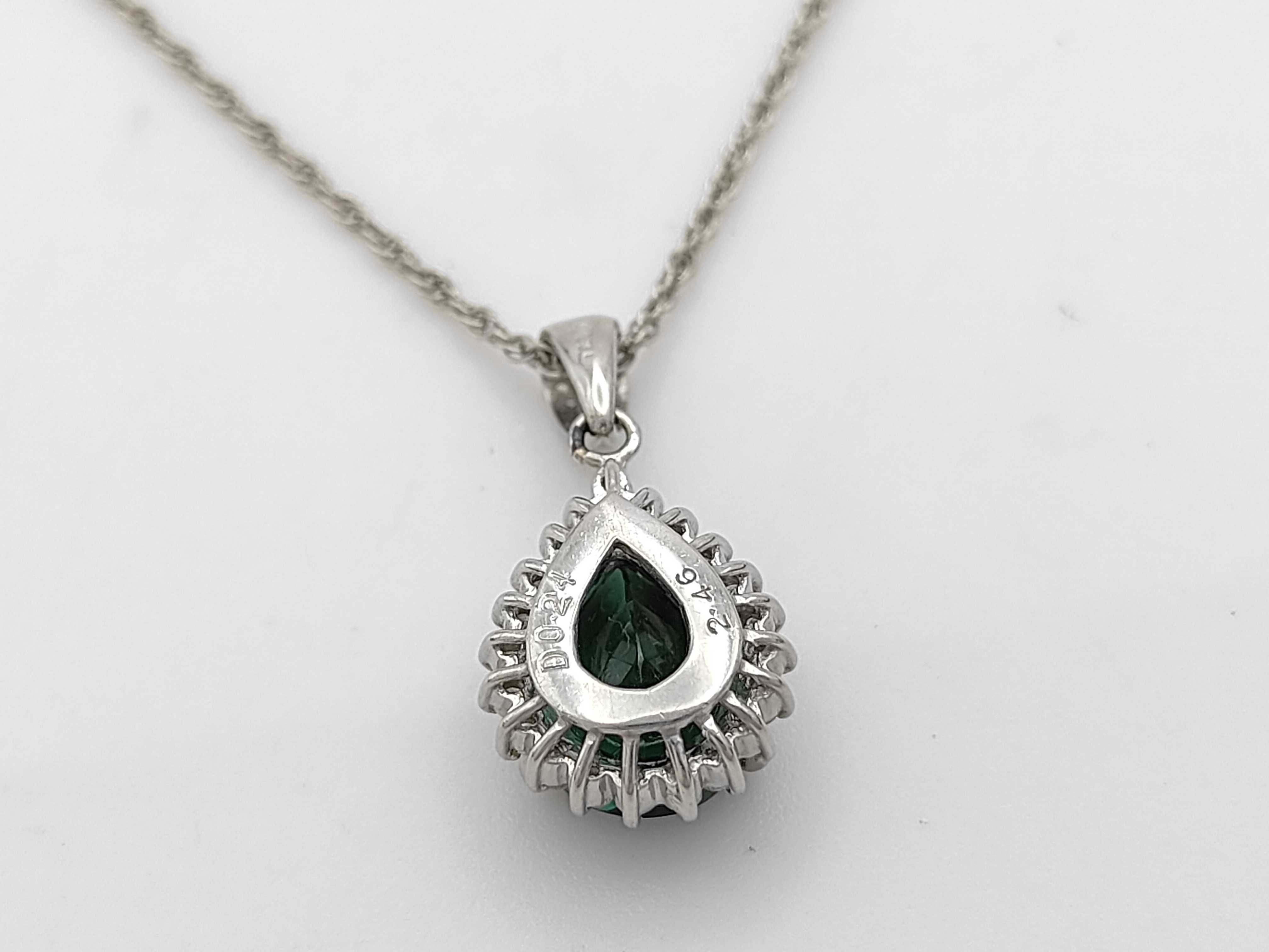 Platinum Natural 2.46ct Lagoon Tourmaline and Diamond Halo Pendant Necklace