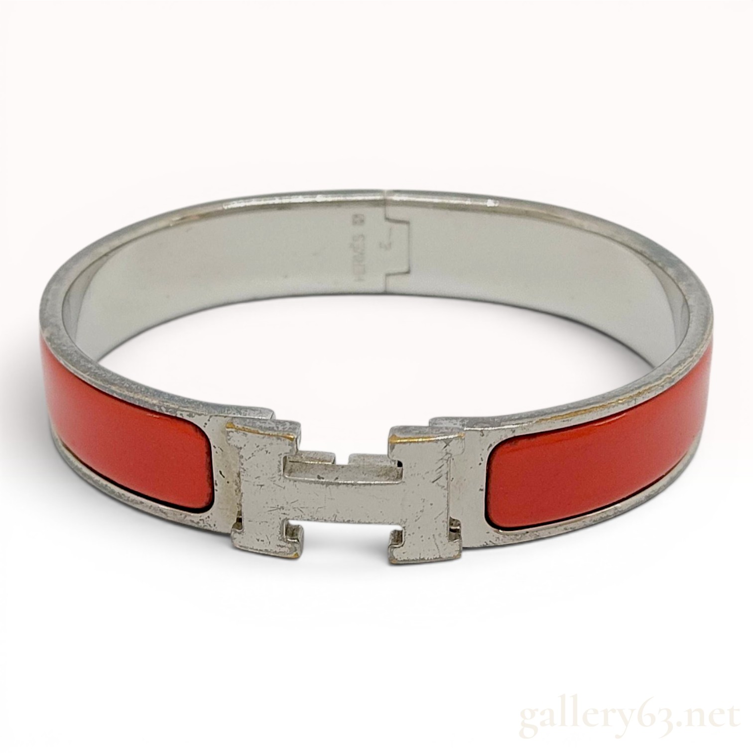Hermes Red Enamel and Palladium-Plated Clic H Bangle Bracelet