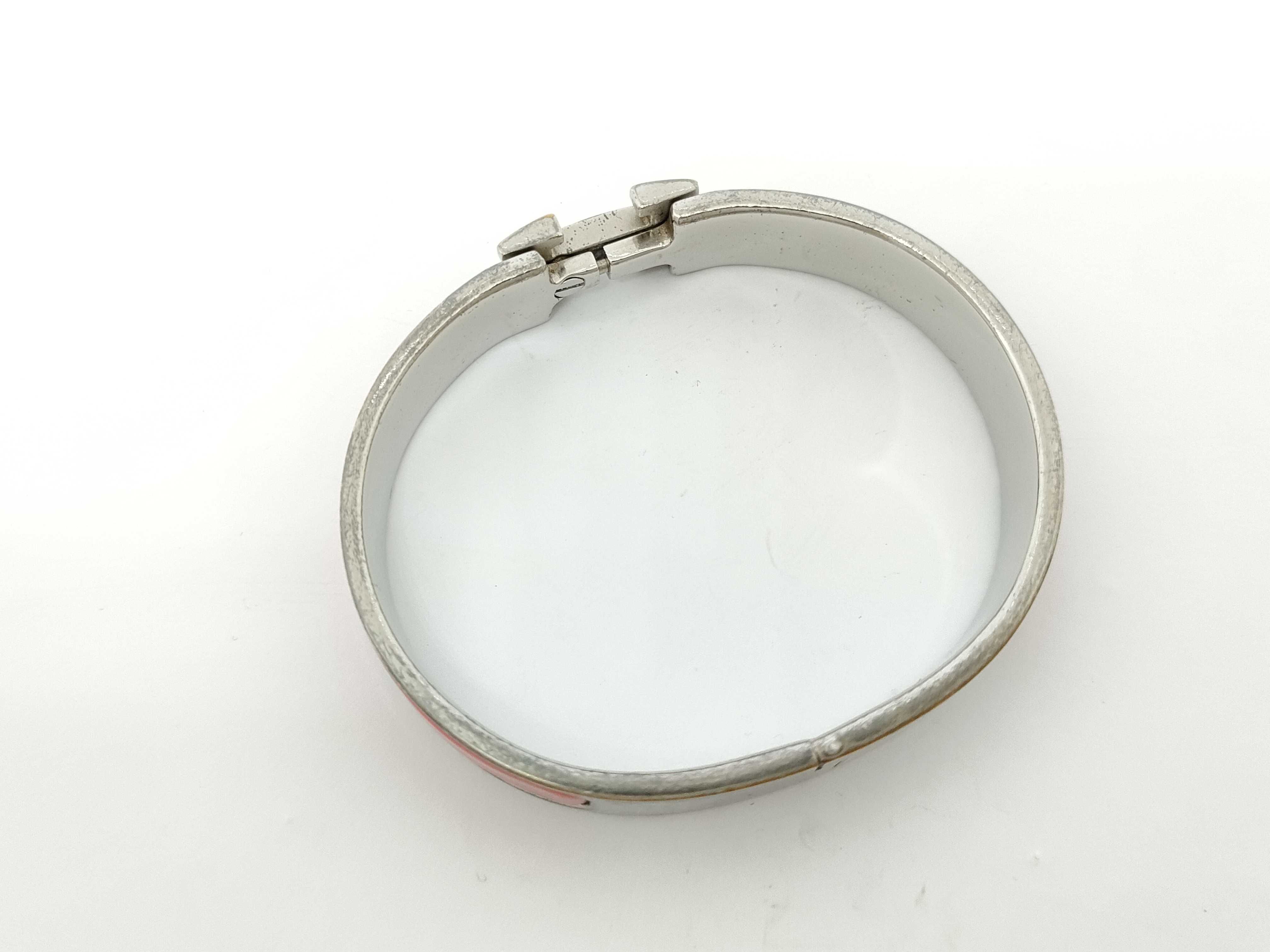 Hermes Red Enamel and Palladium-Plated Clic H Bangle Bracelet