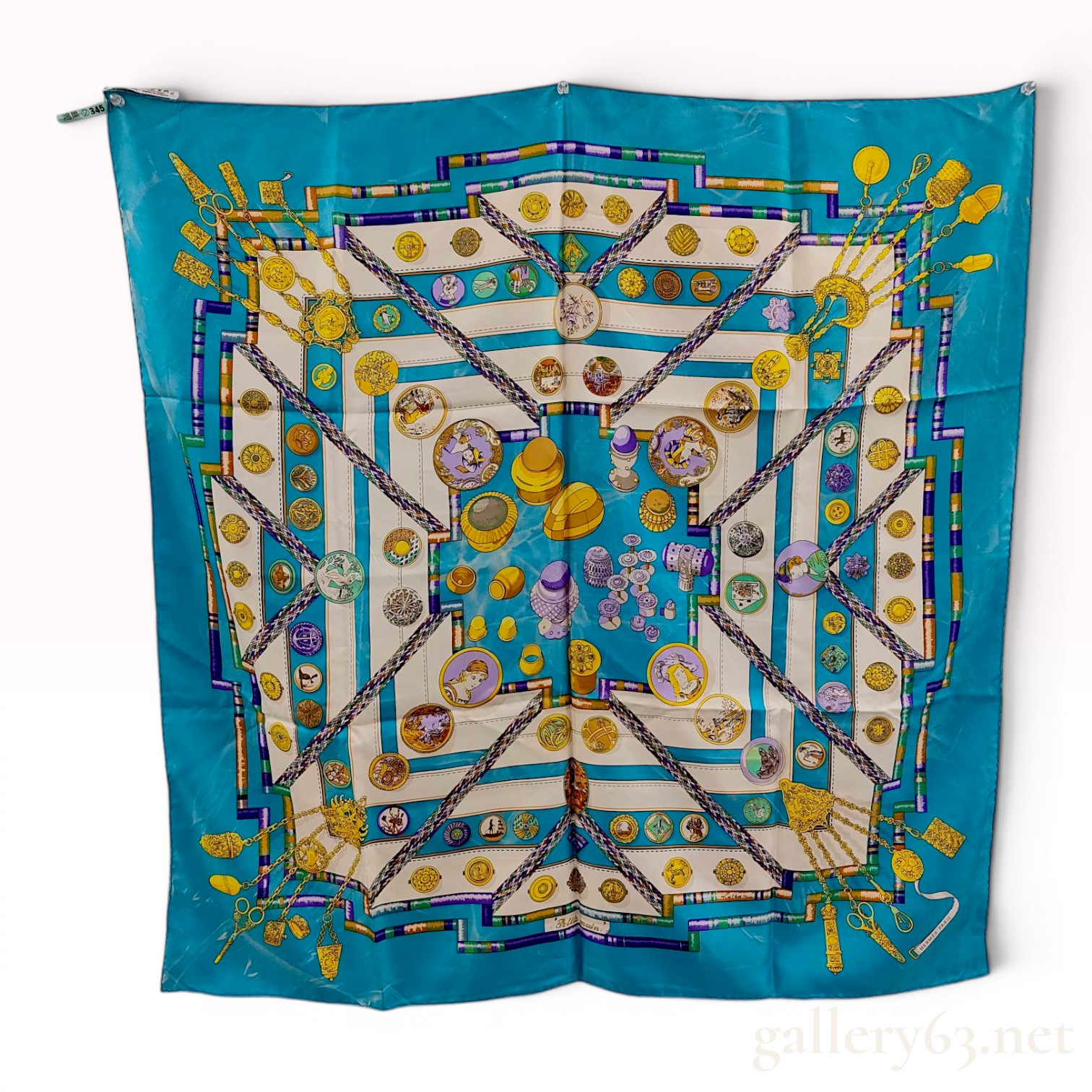 Hermes Petite Main Silk Scarf Signed Pellegrin in Turquoise