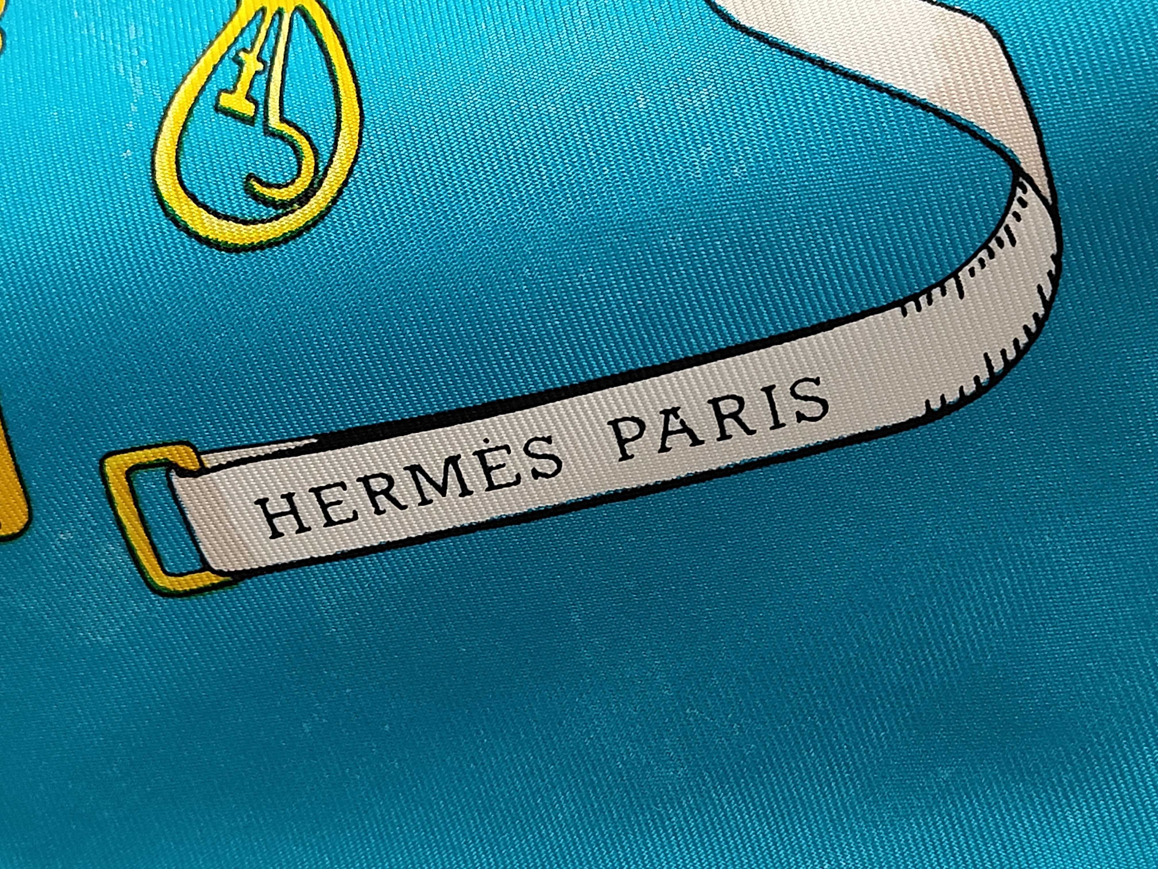 Hermes Petite Main Silk Scarf Signed Pellegrin in Turquoise