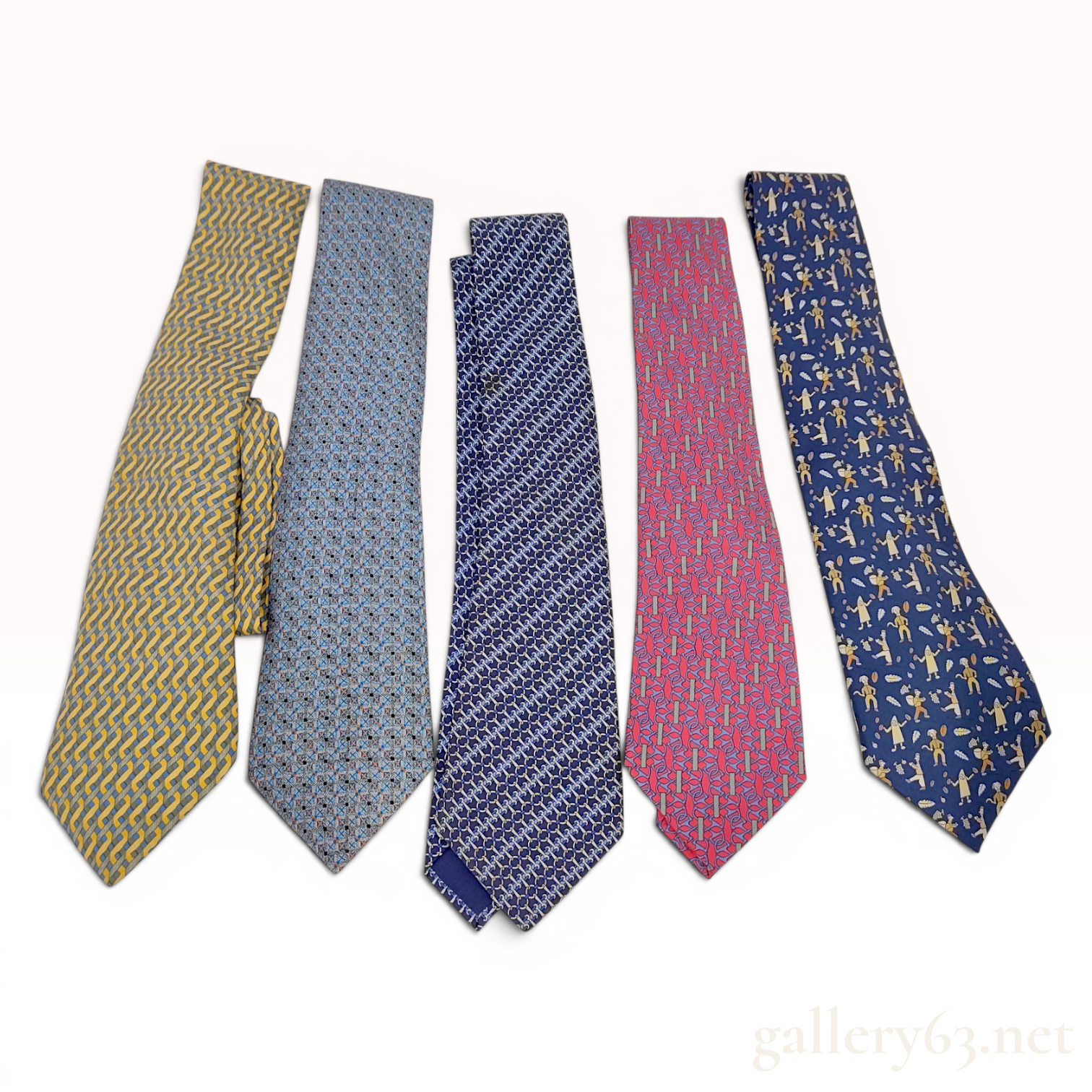 A Lot of Five Hermes Silk Neckties