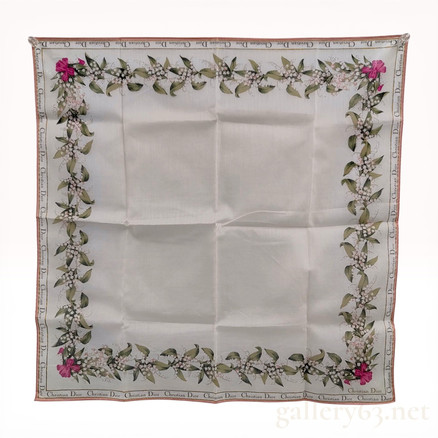 Christian Dior Silk Floral Lily of the Valley Pocket Square