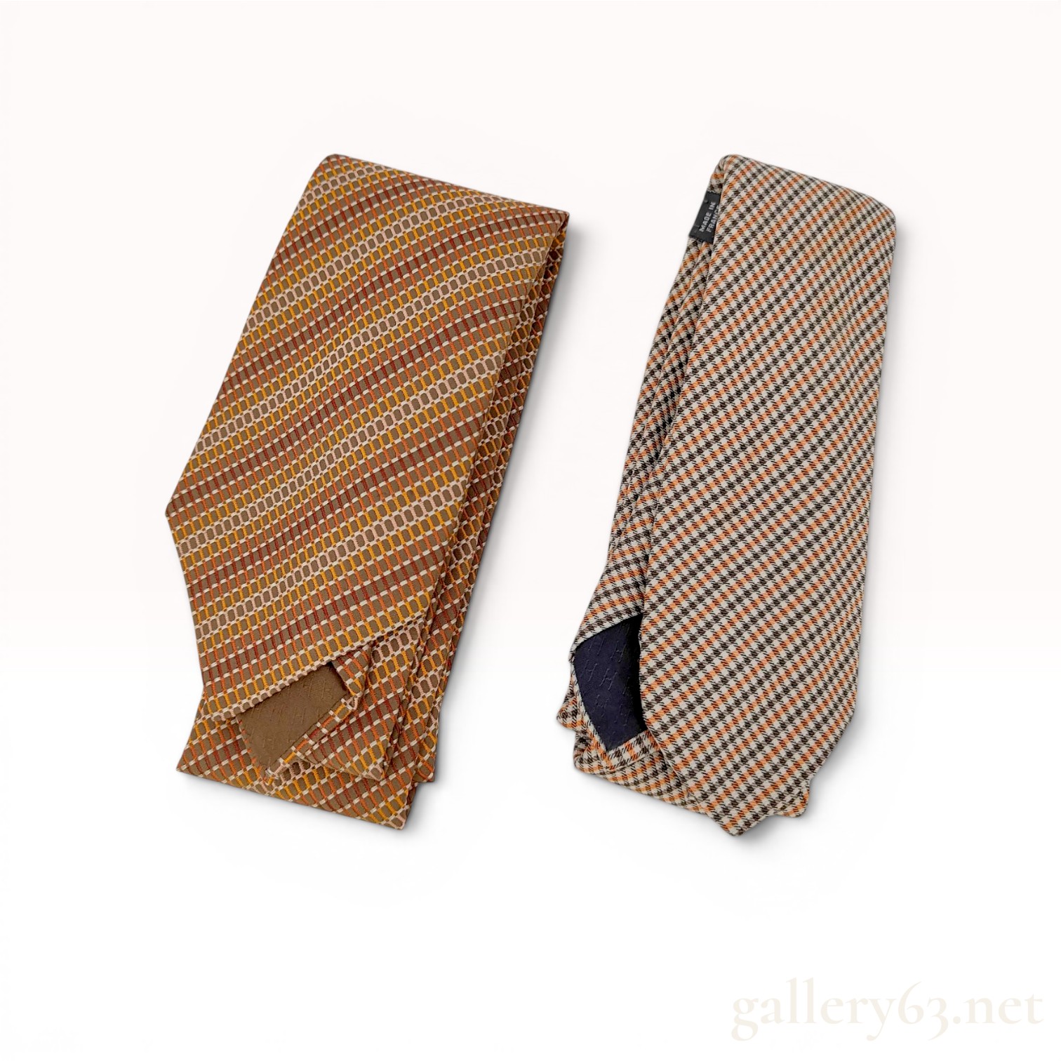 A Pair of Hermes Paris Silk Geometric Pattern Ties