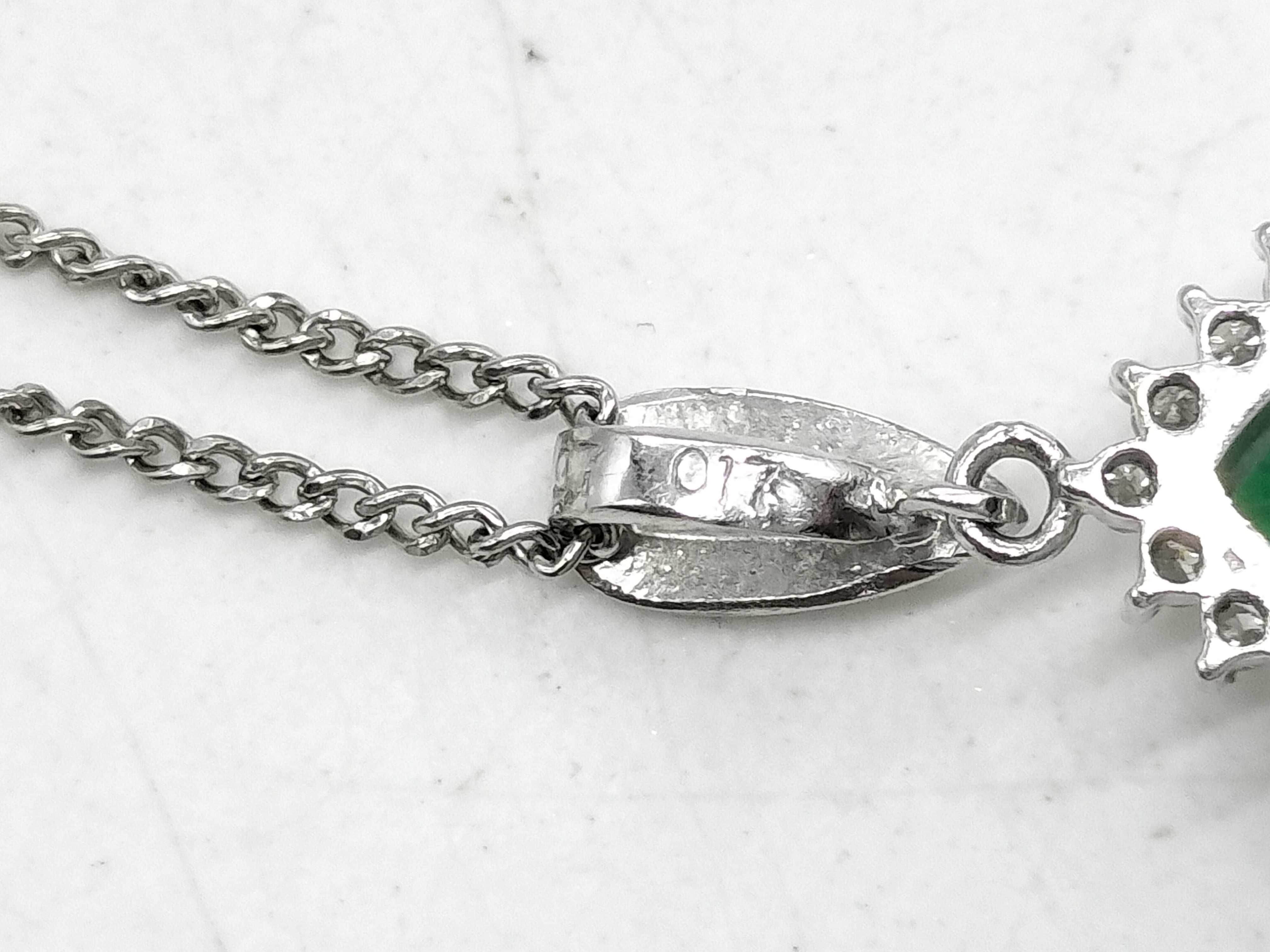 Platinum Emerald and Diamond Halo Pendant Necklace