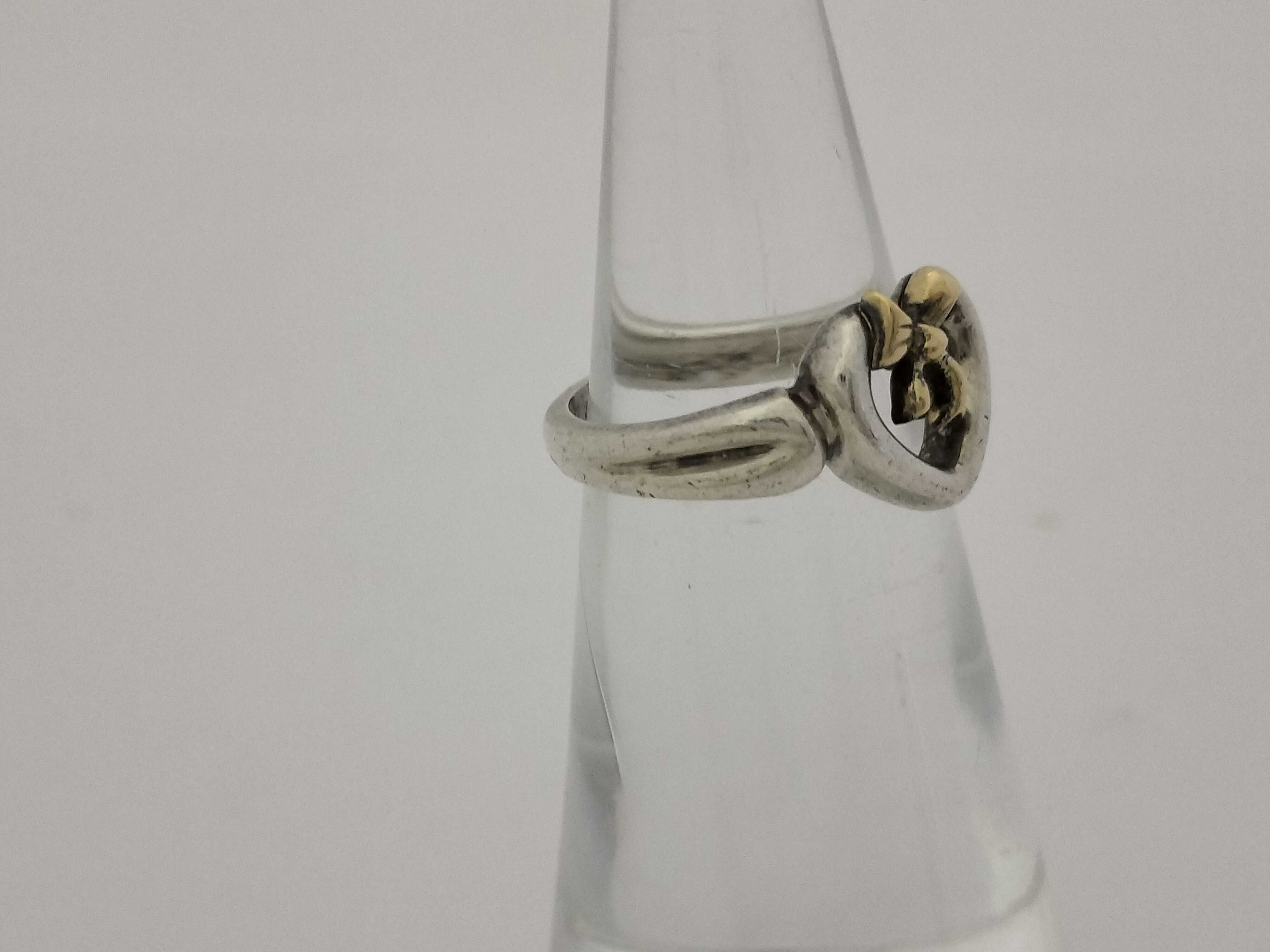 Tiffany & Co. 1991 Sterling Silver and 18K Yellow Gold Heart and Bow Ring