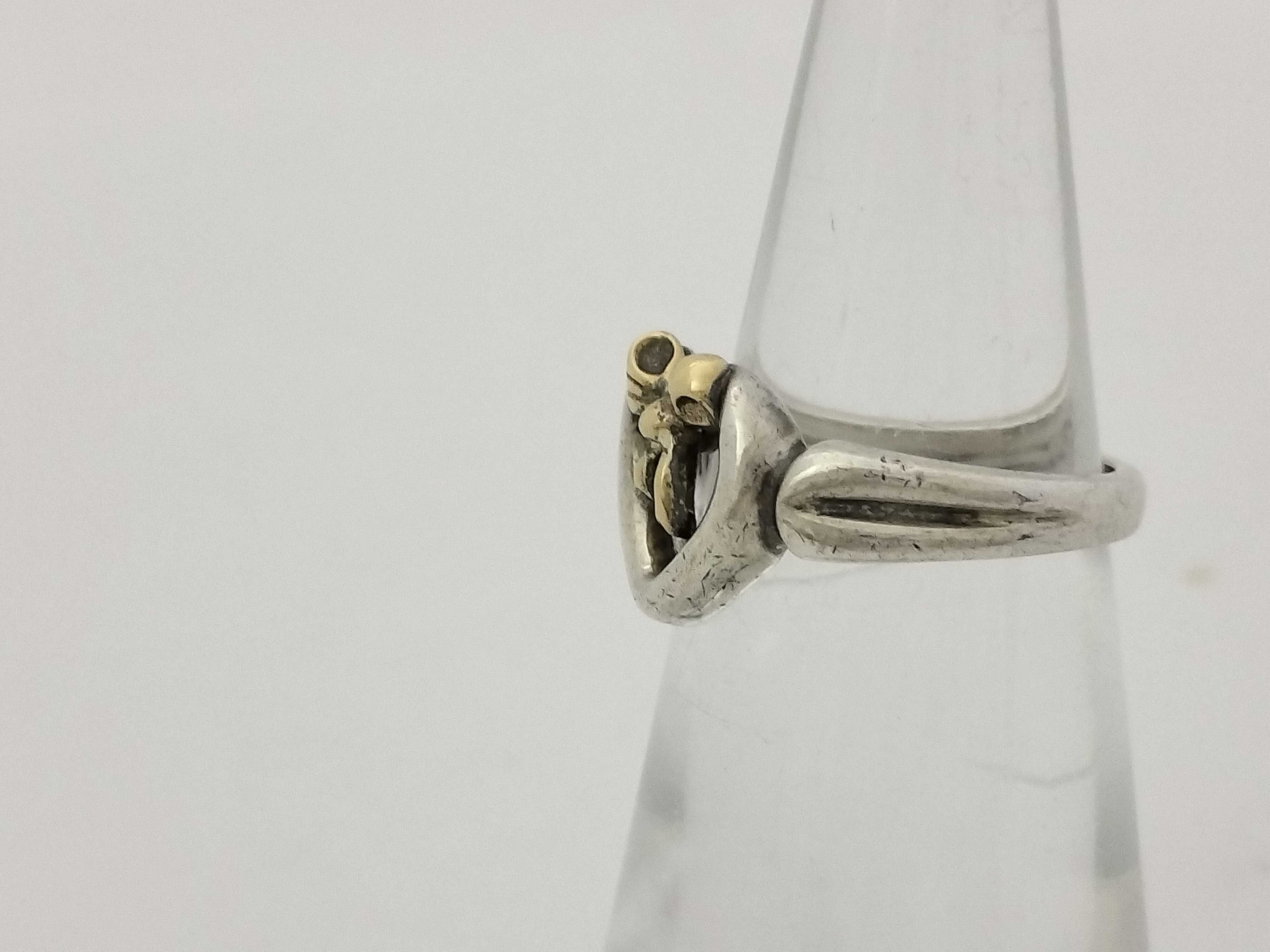 Tiffany & Co. 1991 Sterling Silver and 18K Yellow Gold Heart and Bow Ring